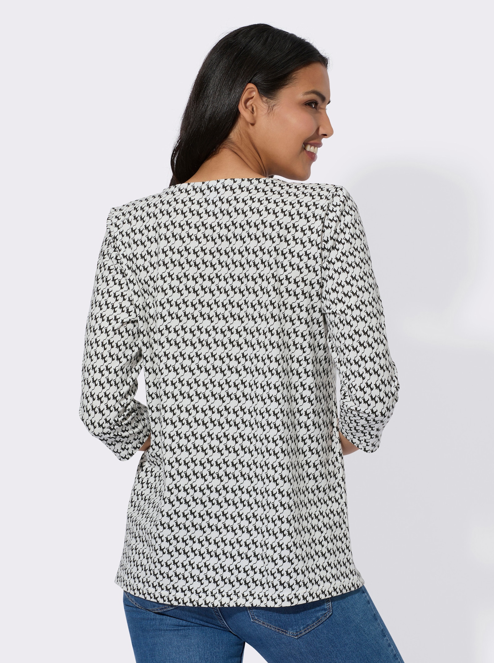 Tričko, 3/4 ruk.,potlač mačiek - svetlobéžovo-čierna potlač