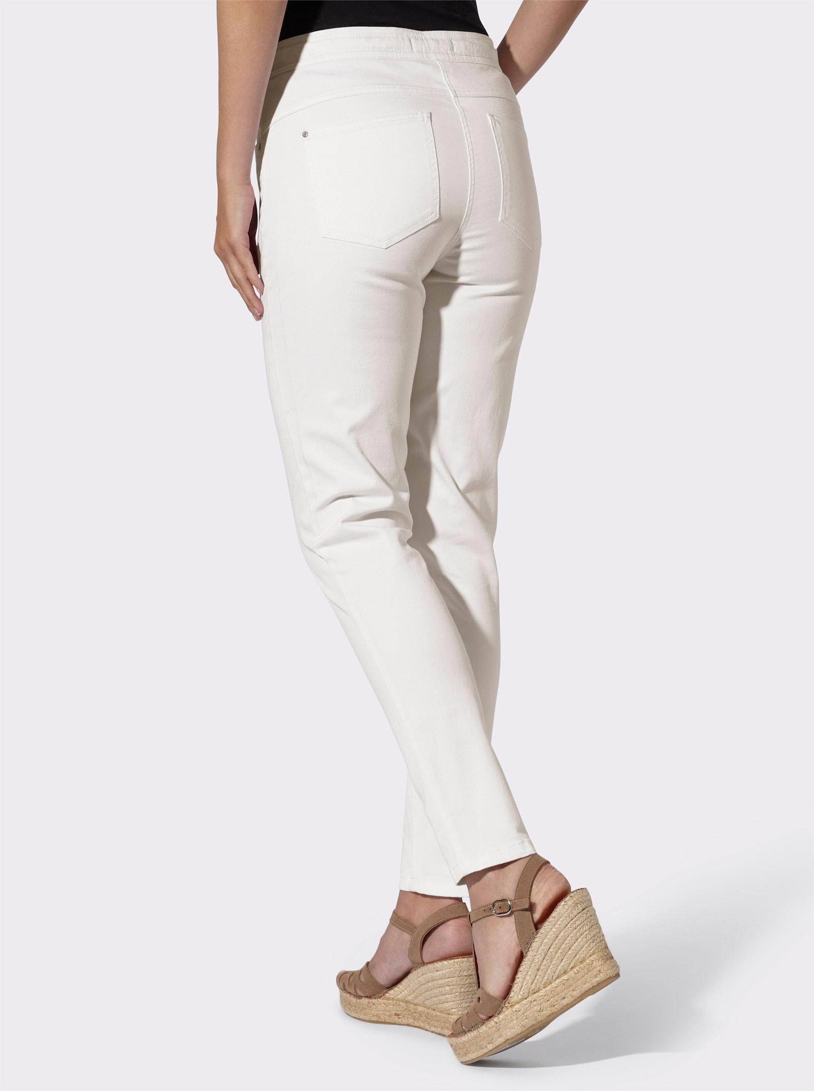 heine 5-Pocket-Jeans mit Bindeband am Bund - ecru