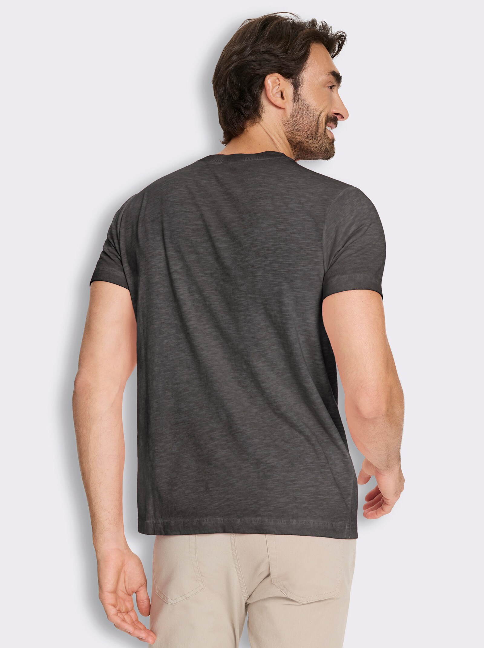 Kurzarmshirt mit Rundhals-Ausschnitt, Baumwolle - graphit