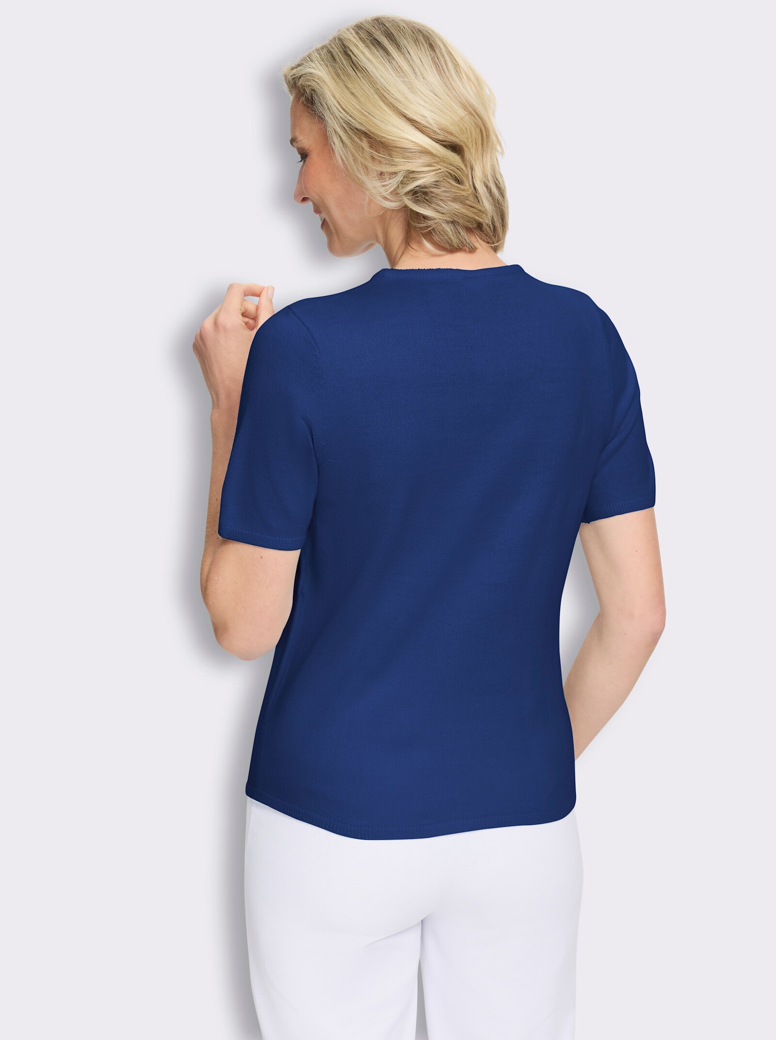 Kurzarmpullover in Feinstrick-Qualität, pflegeleicht - royalblau