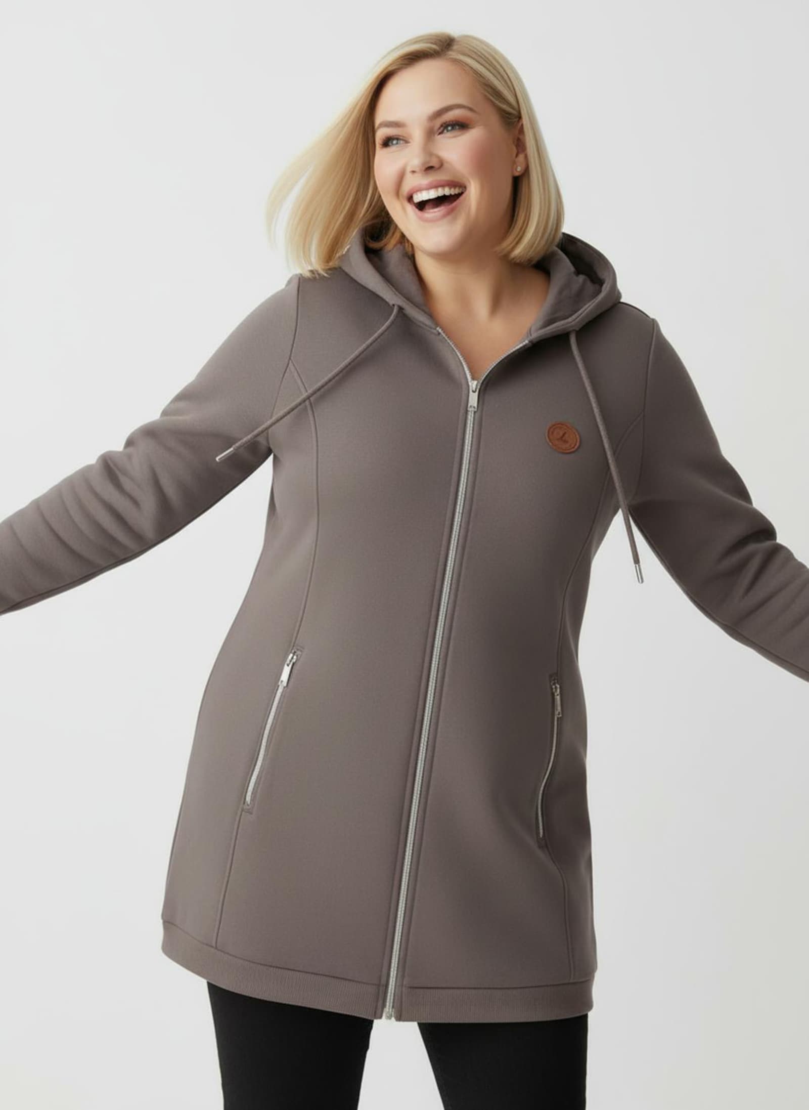 Sweatjacke in weich angerauter Qualität - dunkeltaupe