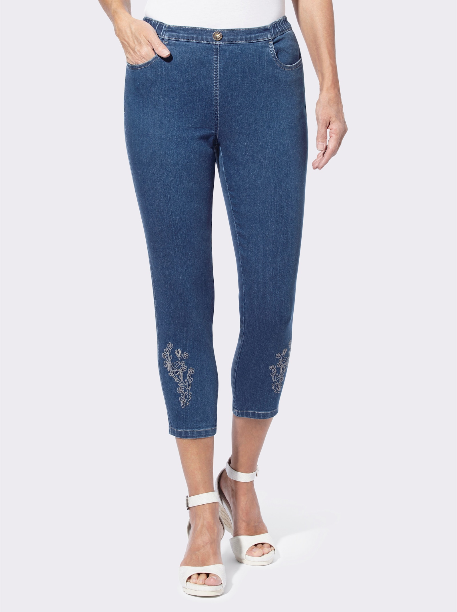 7/8-Jeans mit Trachten-Stickerei - blue-stone-washed