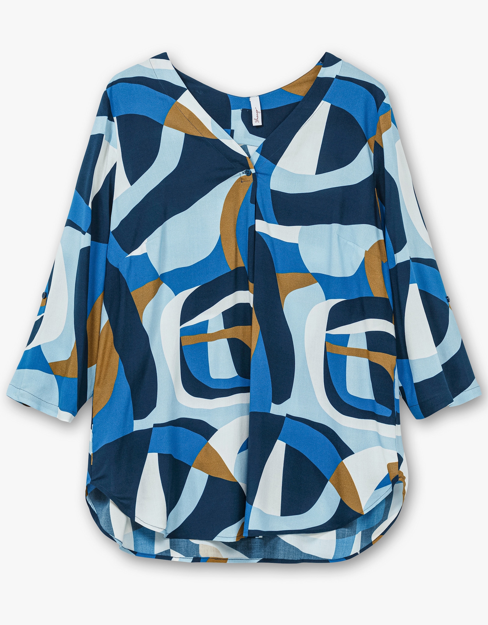 sheego Tuniek met opstroopbare mouwen - diepblauw gedessineerd