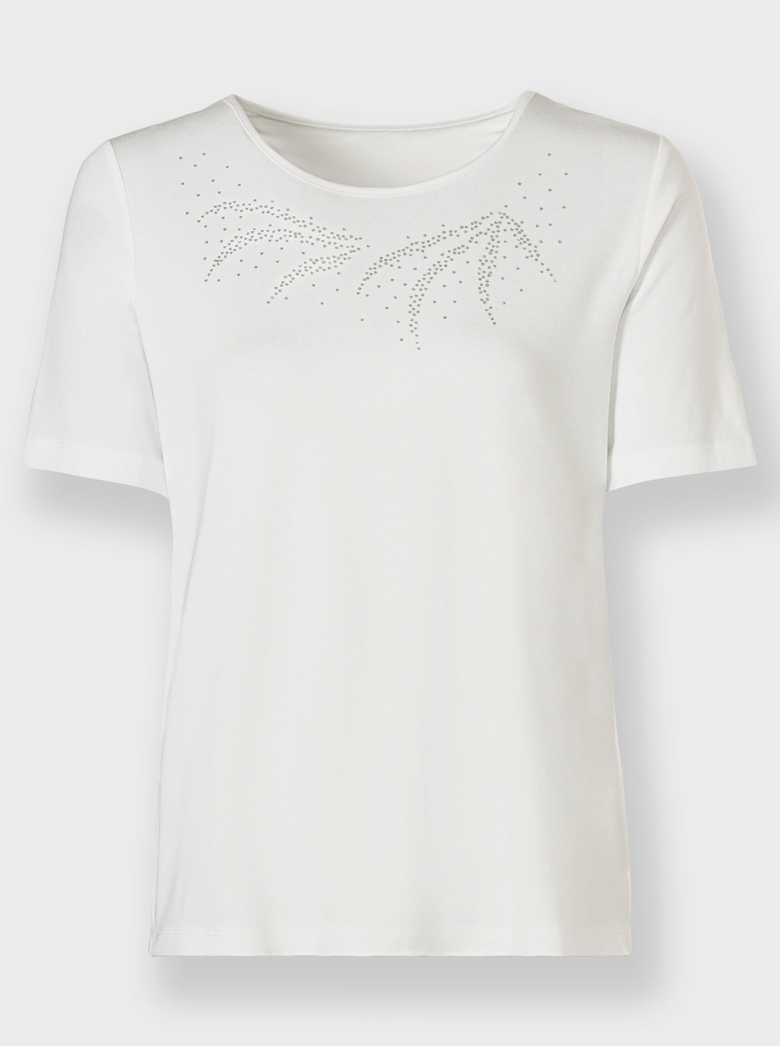 Rundhalsshirt mit Steinchen am Ausschnitt - ecru