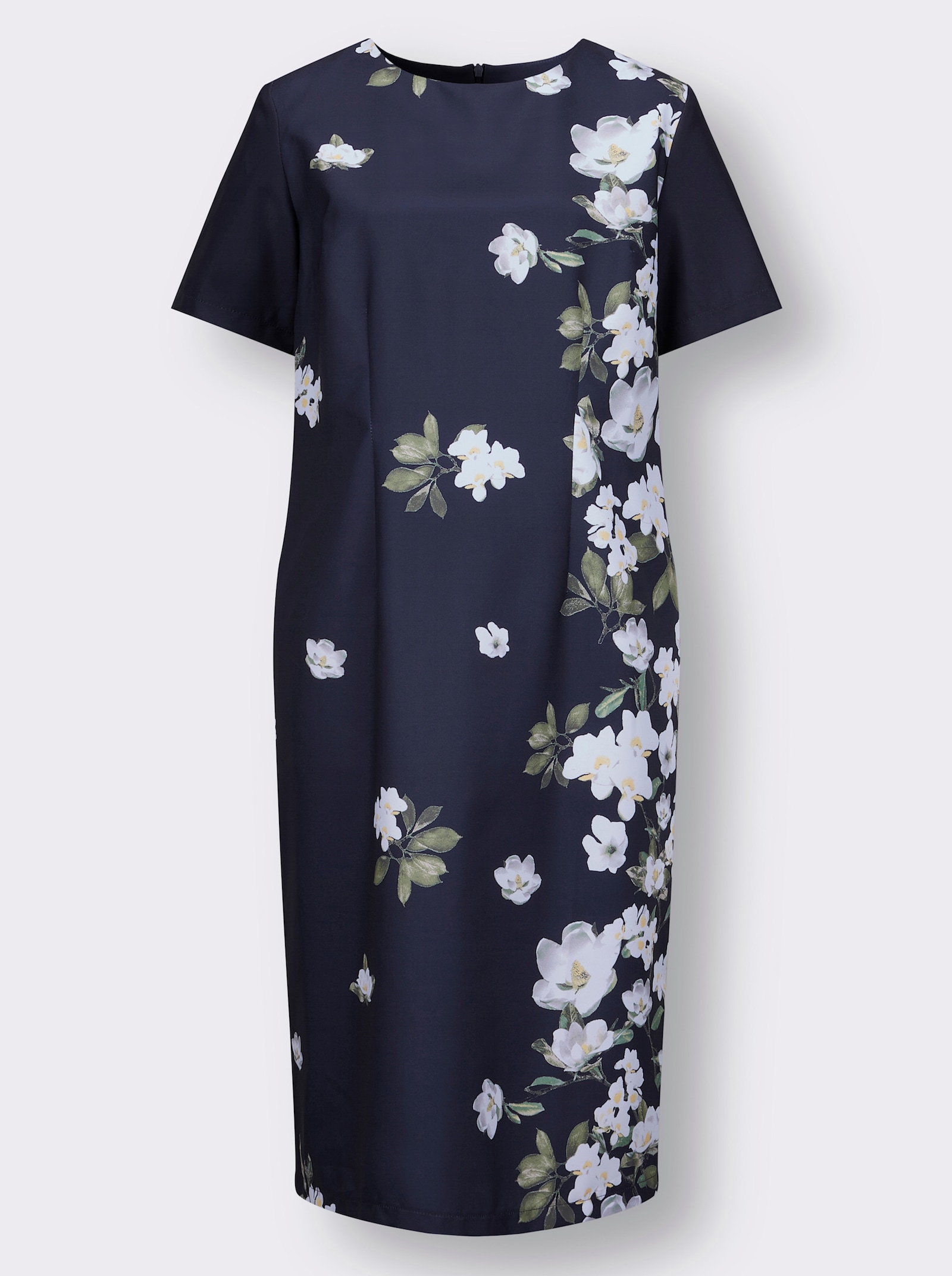Druckkleid mit verdecktem Reißverschluss - marine-ecru-bedruckt
