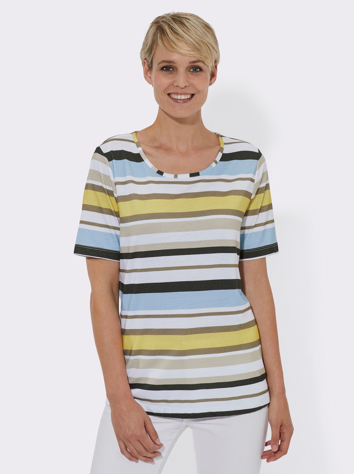 Shirt met ronde hals - citroen/wit gestreept