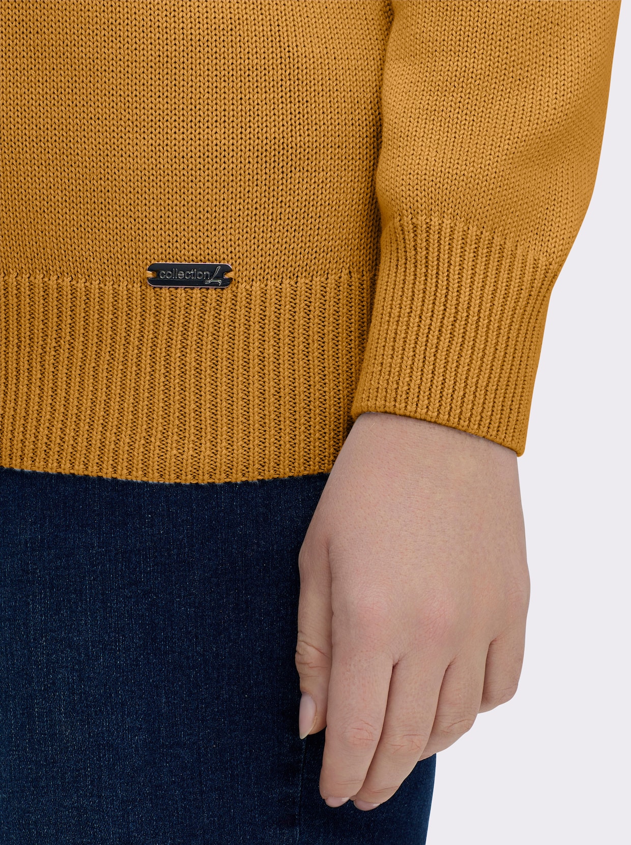 V-Ausschnitt-Pullover mit Baumwolle - maisgelb