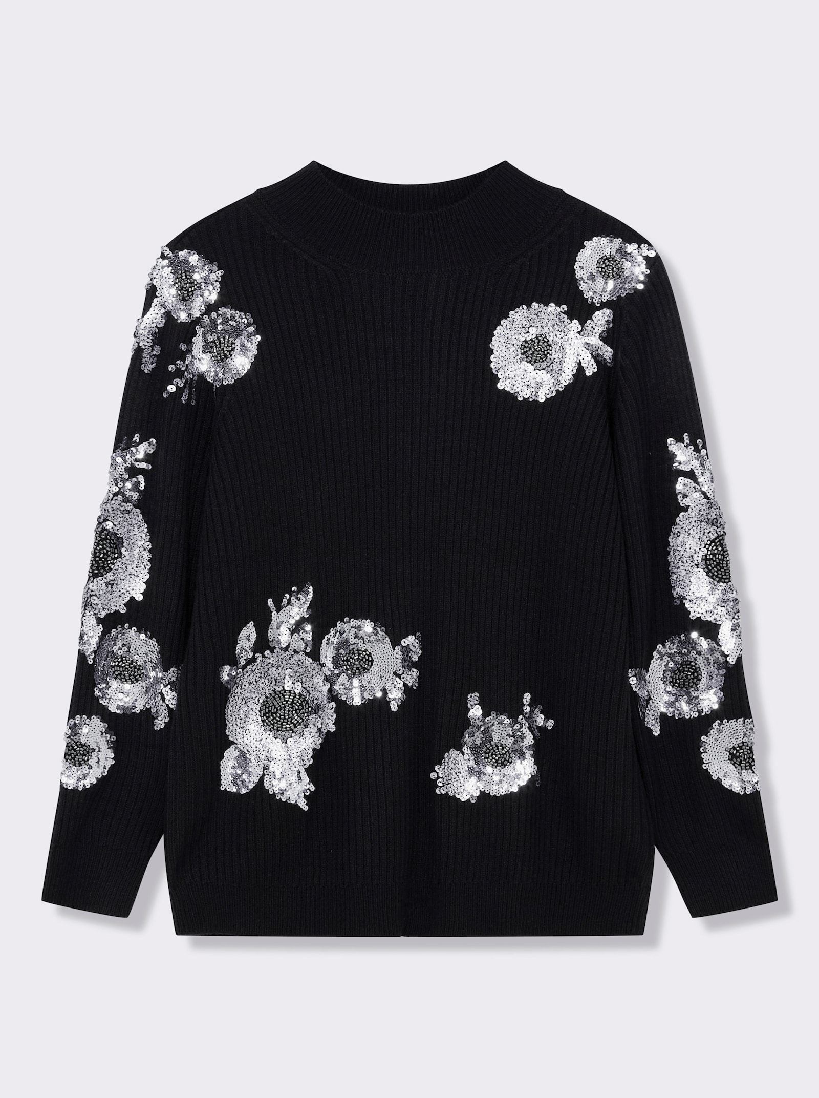 sheego by Joe Browns Pullover mit Stehkragen und Paillettenstickerei - schwarz-silberfarben-gemustert