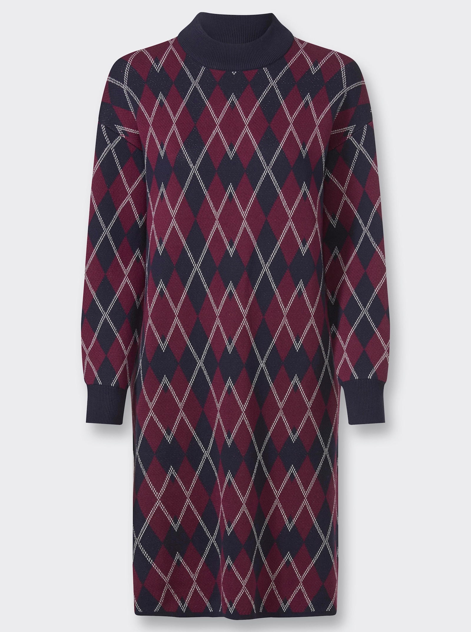 heine Strickkleid mit Glanzgarn - marine-bordeaux-gemustert