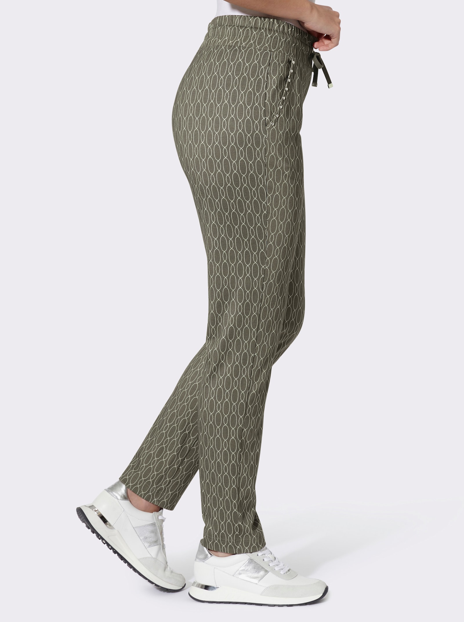 heine Schlupfhose Mit Rundum-Dehnbund - khaki-ecru-bedruckt