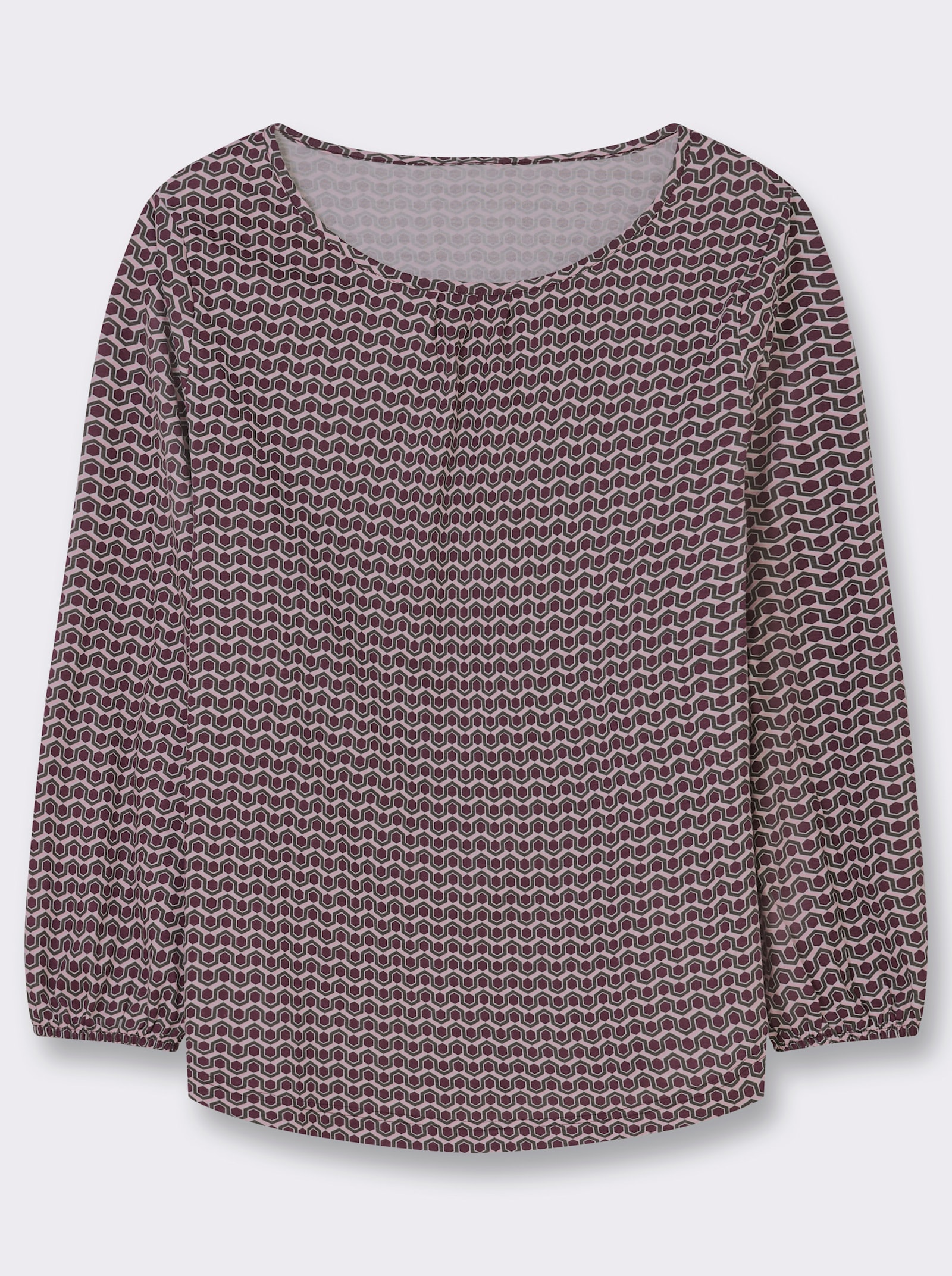 Langarmshirt im Minimalmuster - burgund-anthrazit-bedruckt