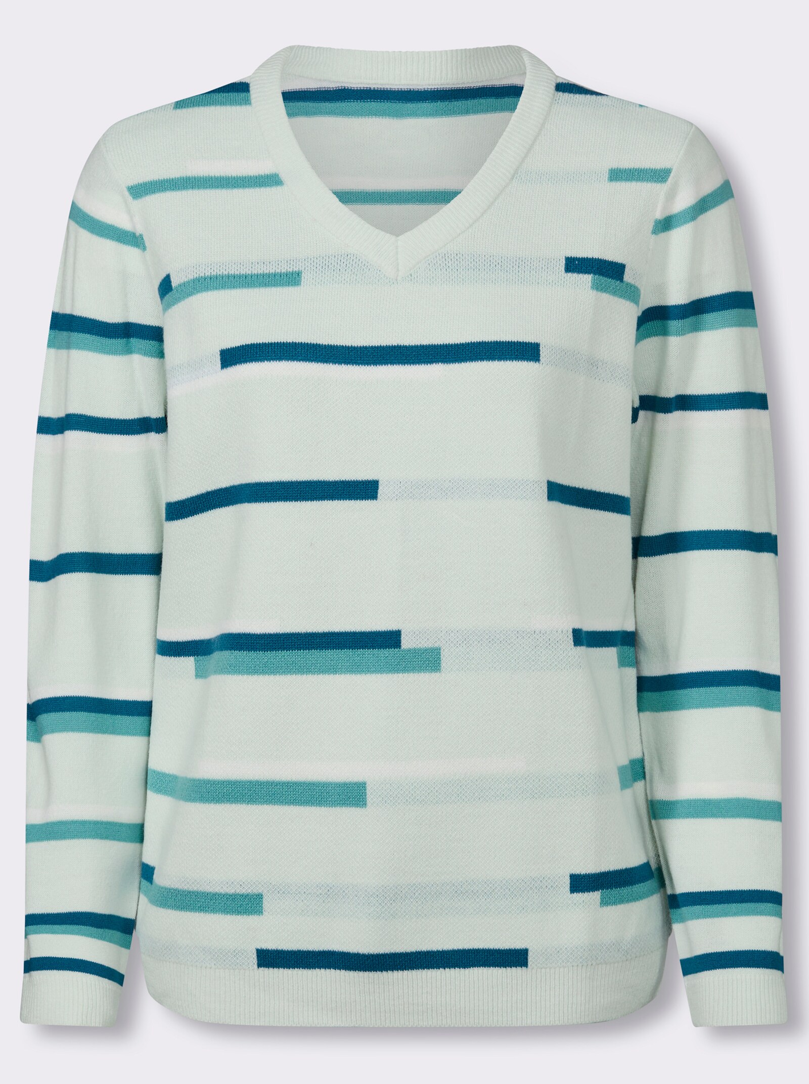 Langarm-Pullover in Jacquard-Streifenmuster - zartmint-ozean-gemustert