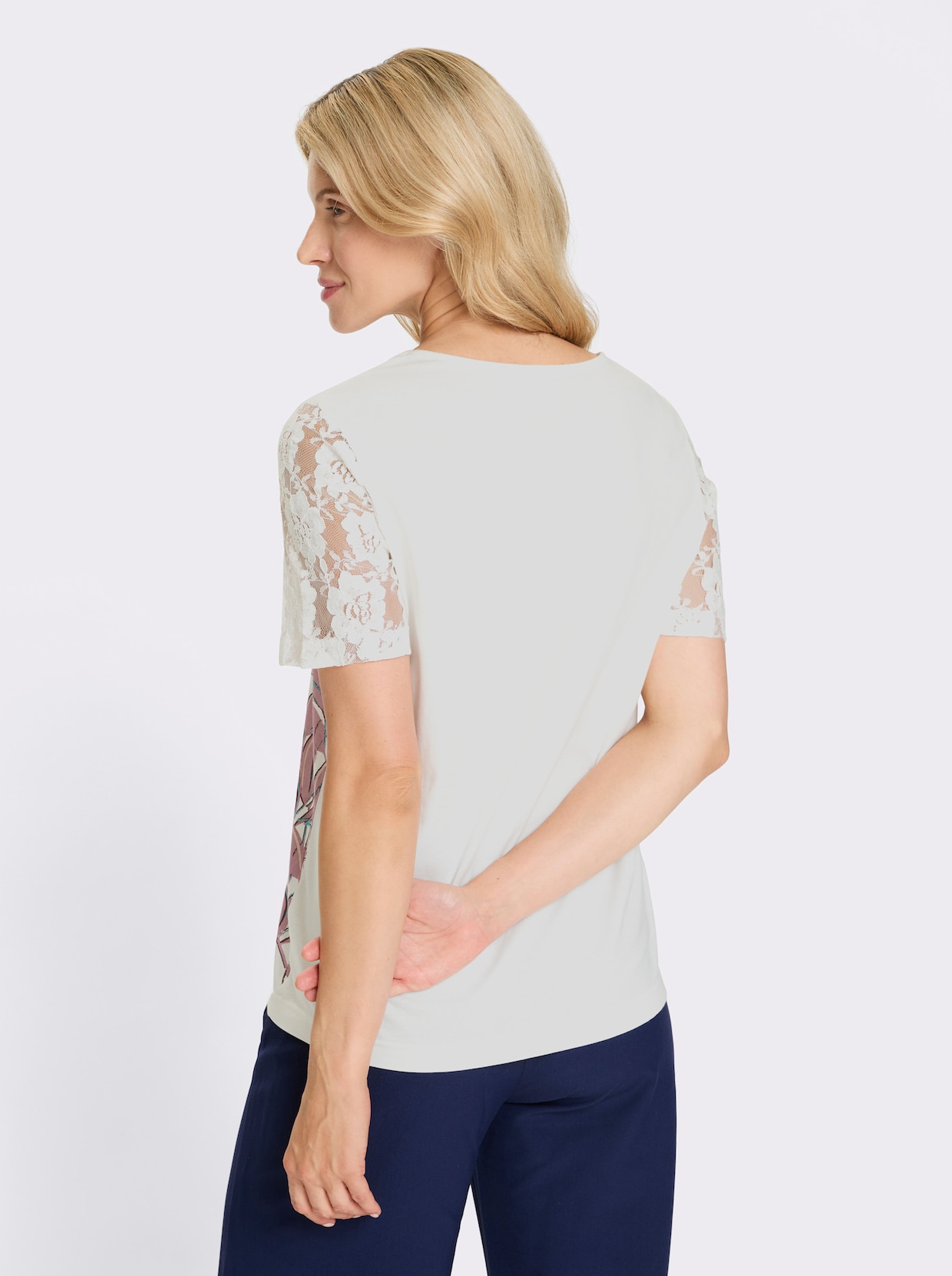 Spitzenshirt - ecru-altrosa-bedruckt