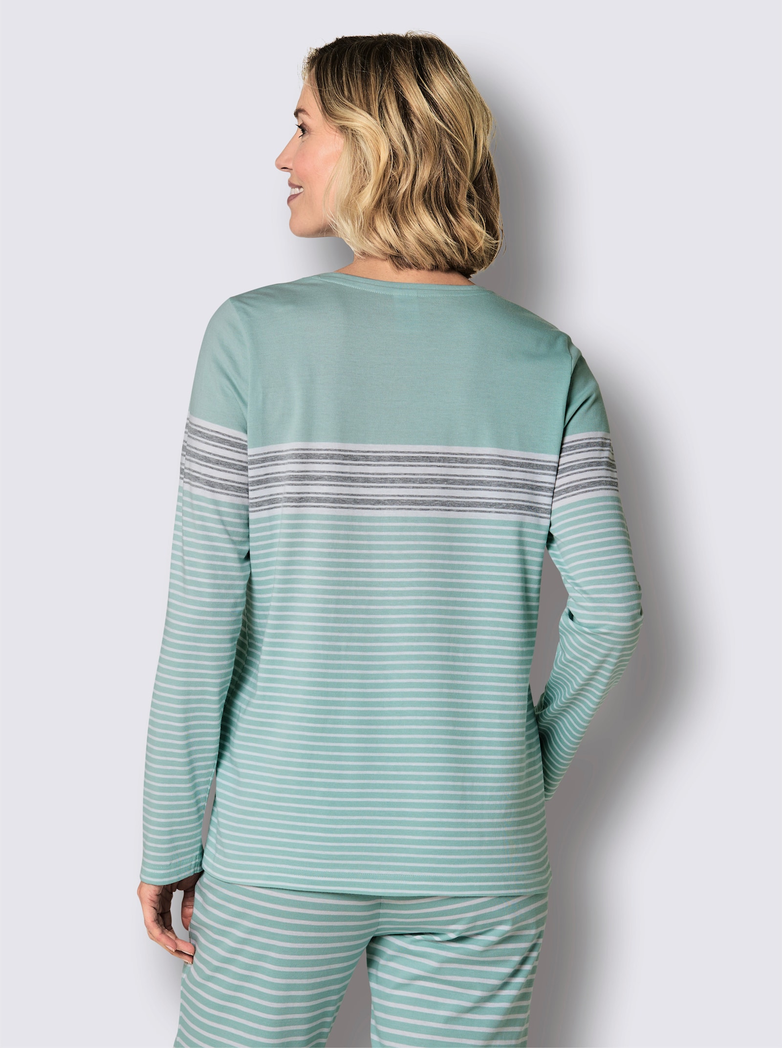 wäschepur Schlafshirt mit Ringelmuster - kalkmint-weiß-geringelt