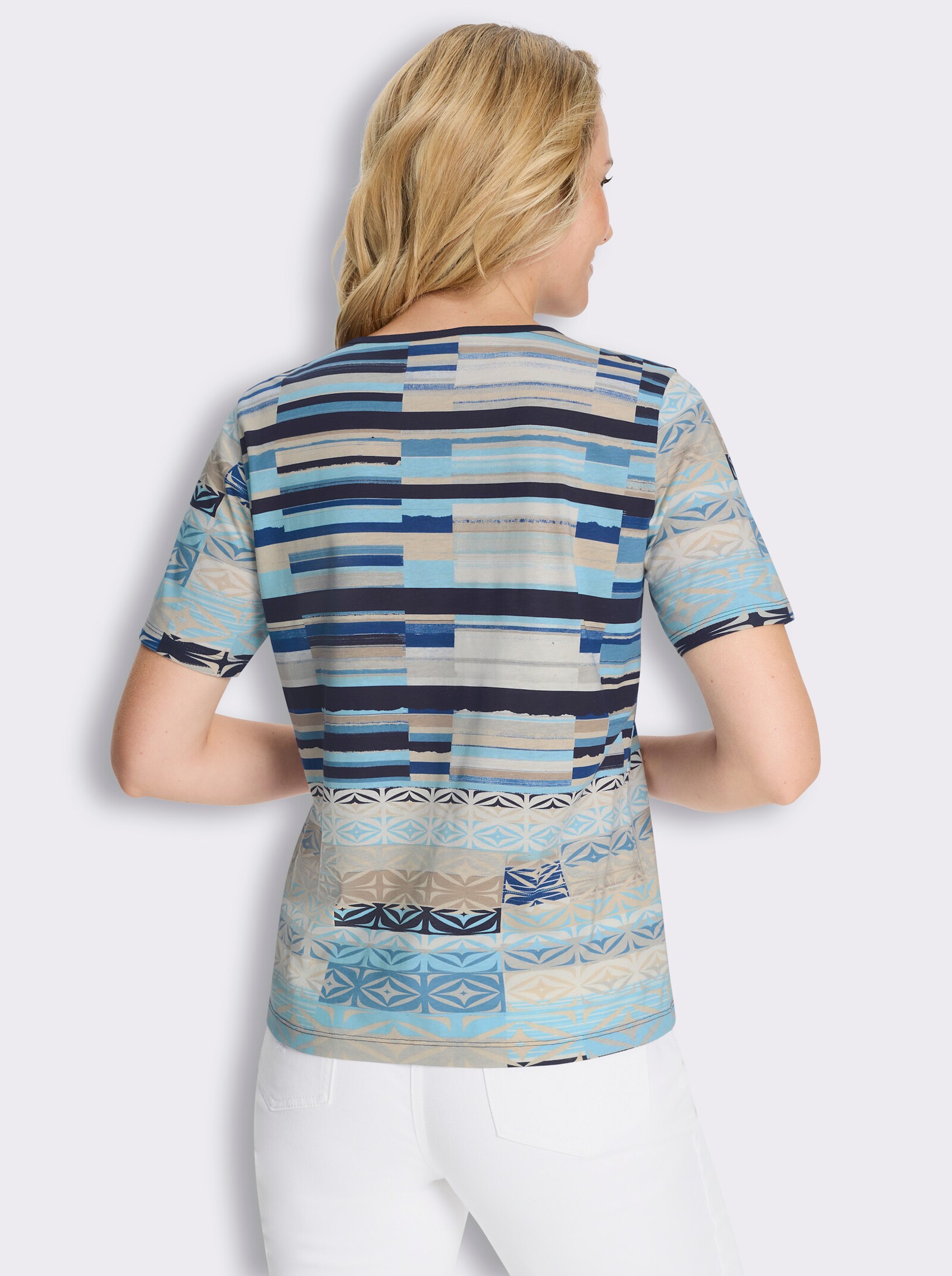 Kurzarmshirt mit grafischem Druck - marine-royalblau-bedruckt