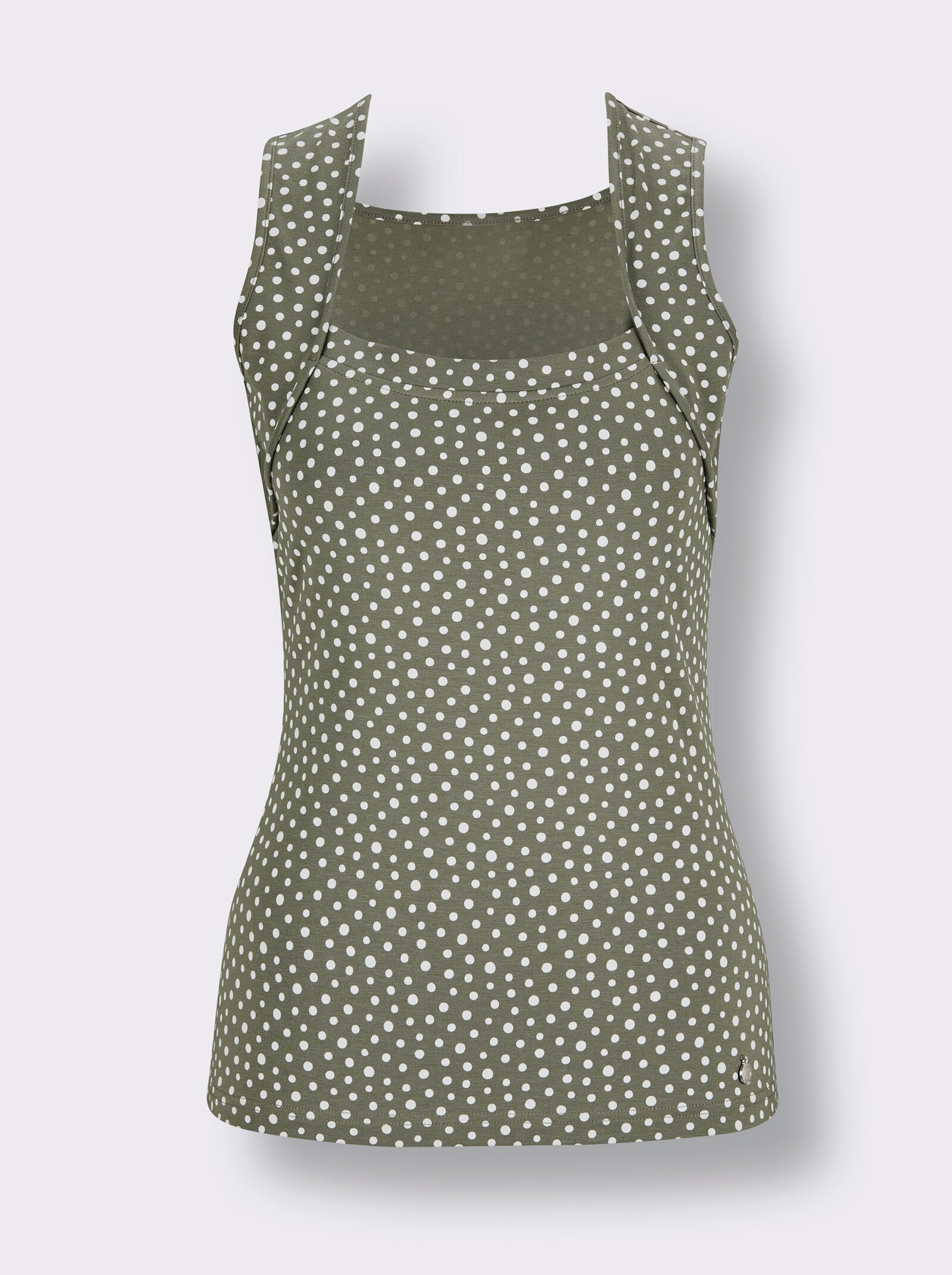 CREATION L PREMIUM Modal-Baumwoll-Shirttop - khaki-weiß-getupft
