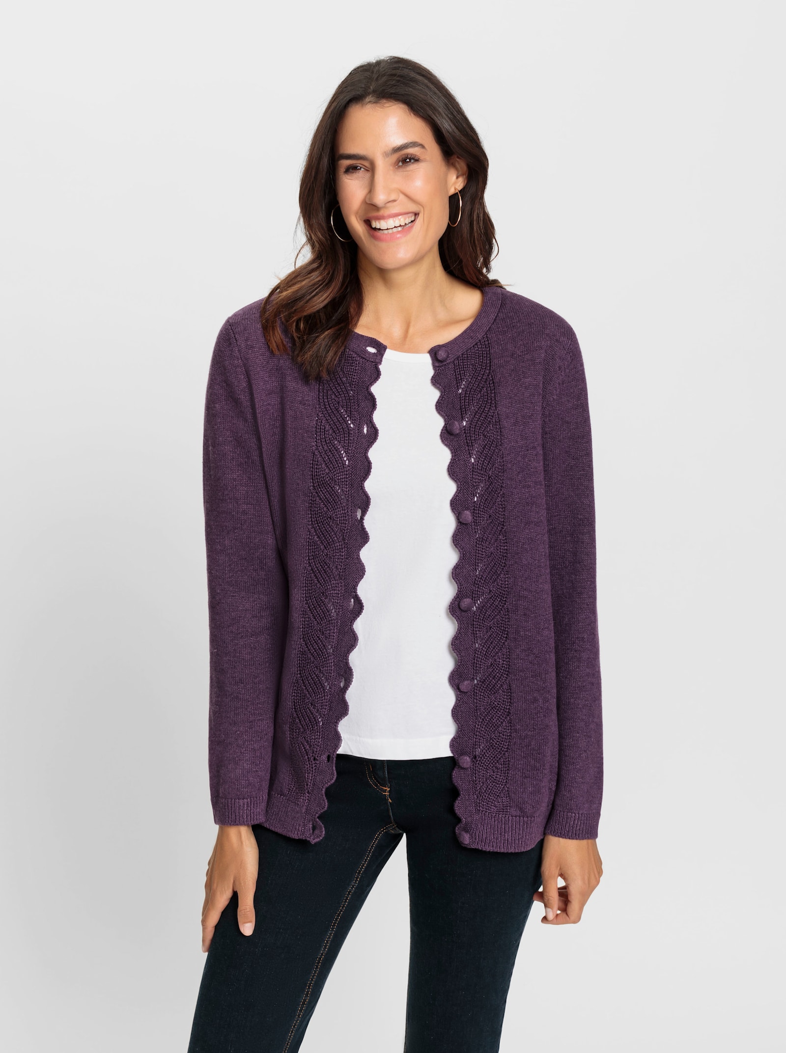 Vest met geschulpte knoopsluiting - druif gemêleerd