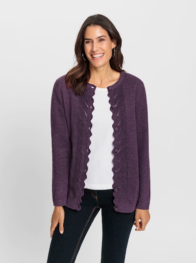 Strickjacke mit gebogter Knopfleiste - traube-meliert