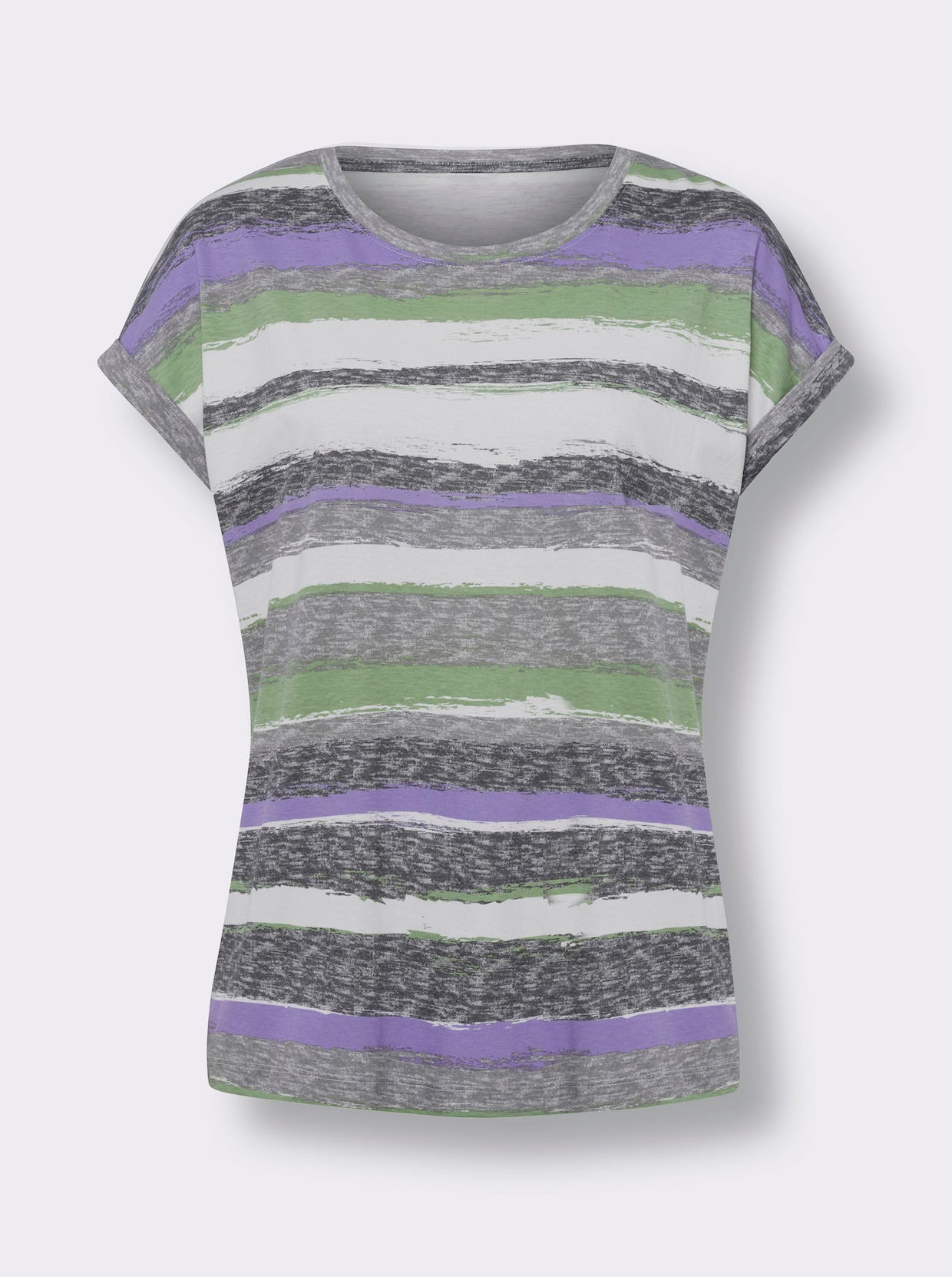 T-shirt - antracit-lavendel-randig