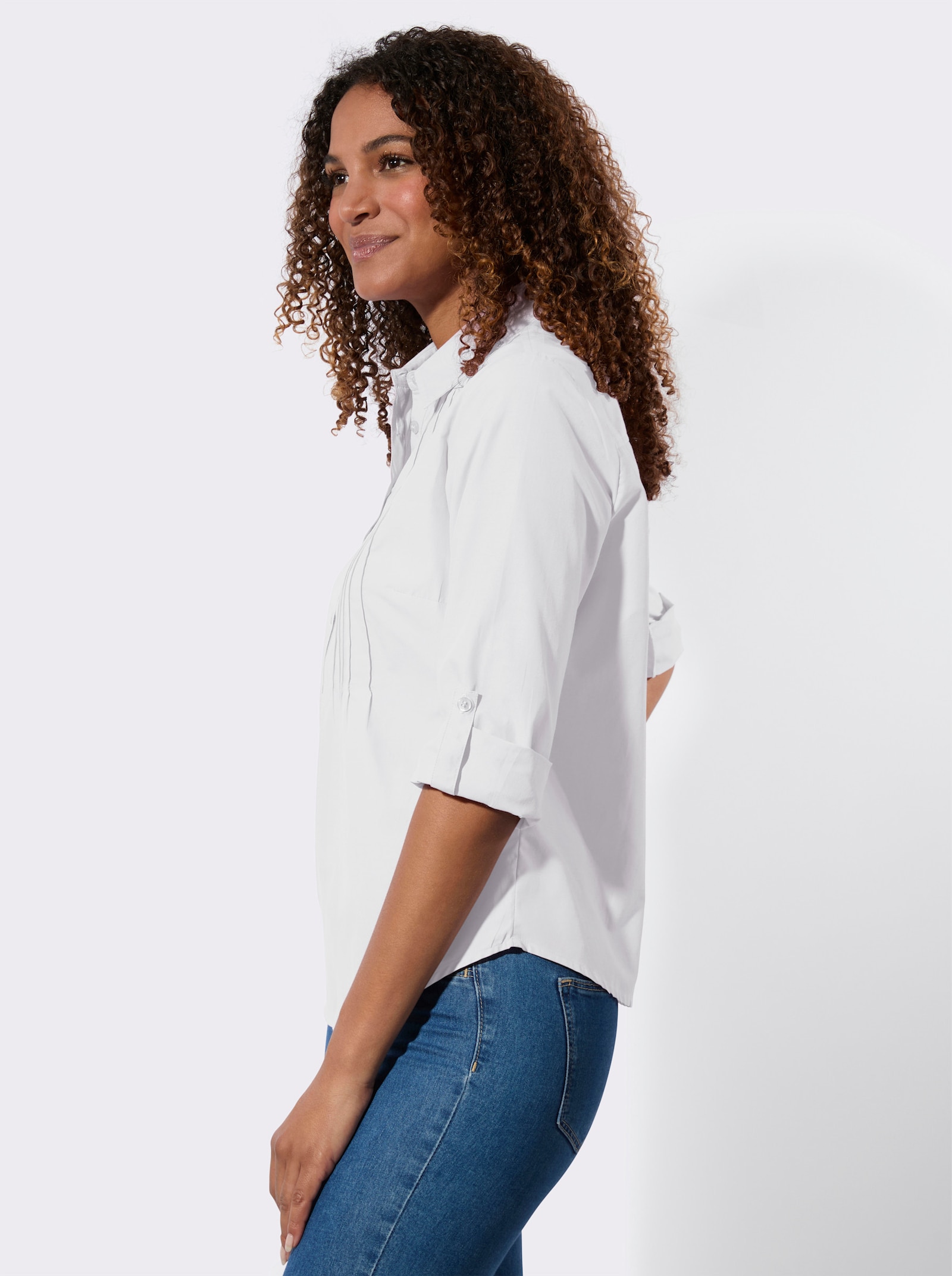 Hemdbluse mit krempelbaren Ärmeln - ecru