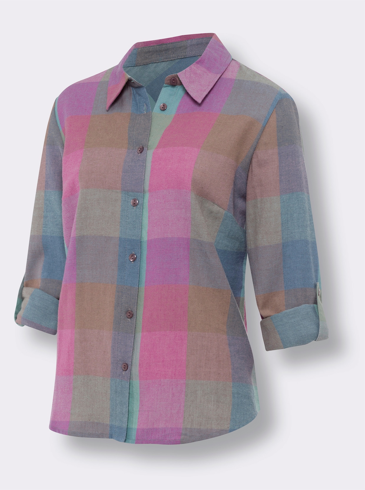 Flanellskjorta - kalkmint-ljung-mönstrad