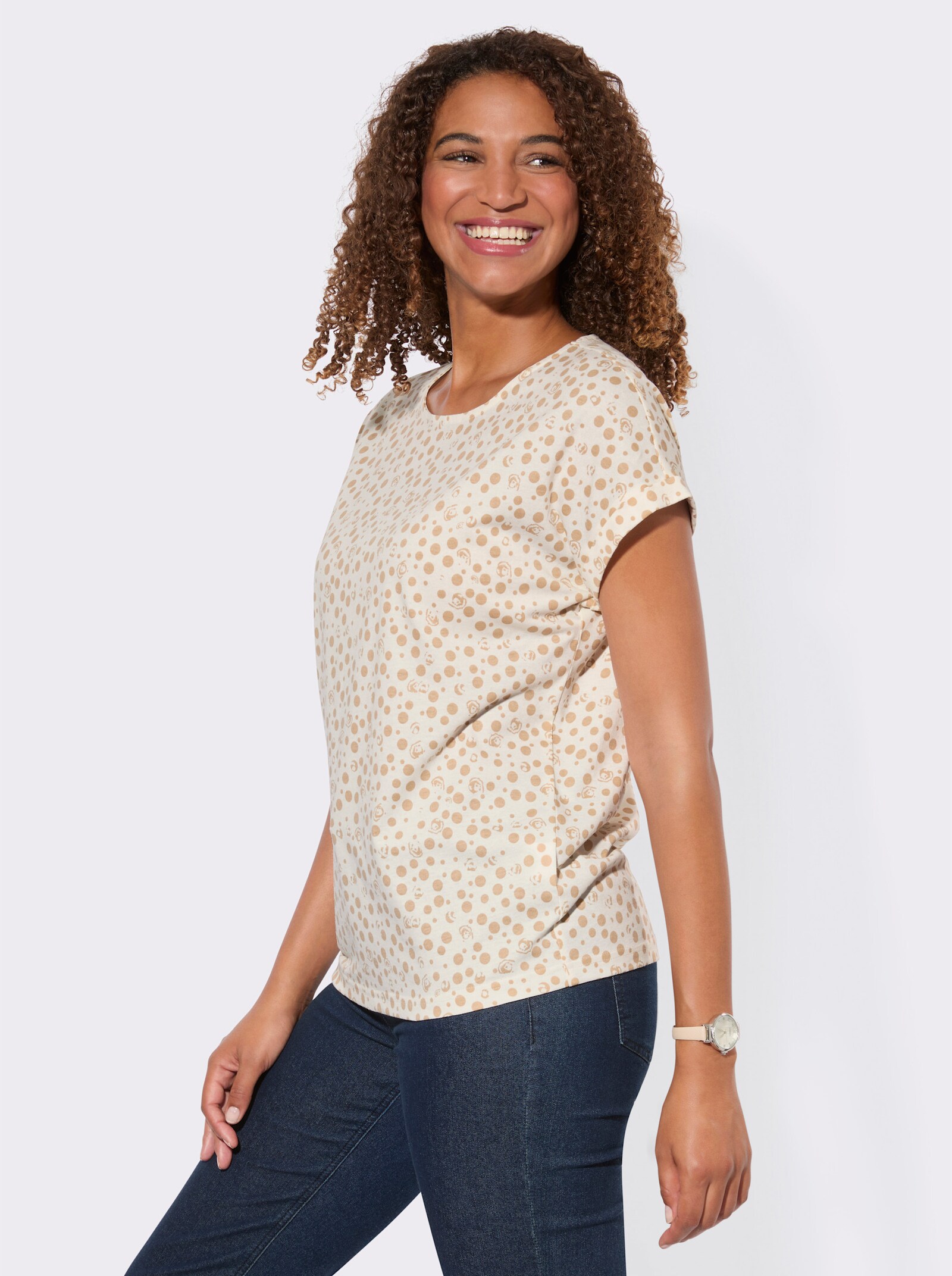 Print-Shirt aus reiner Baumwolle - beige-ecru-bedruckt