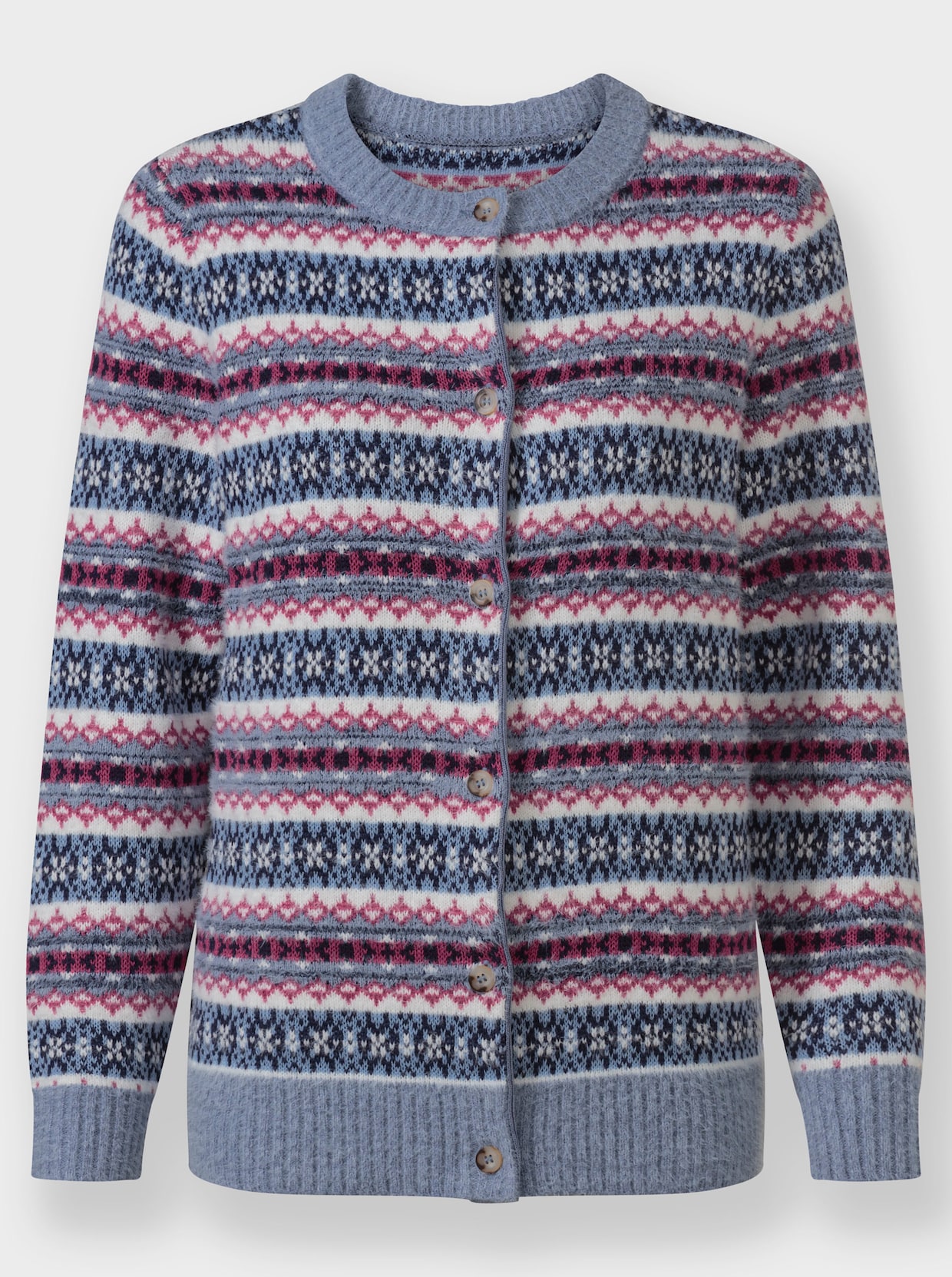 Jacquardstrickjacke - taubenblau-erika-gemustert