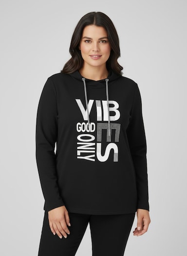 Langarmshirt mit silberfarbigem Print - schwarz