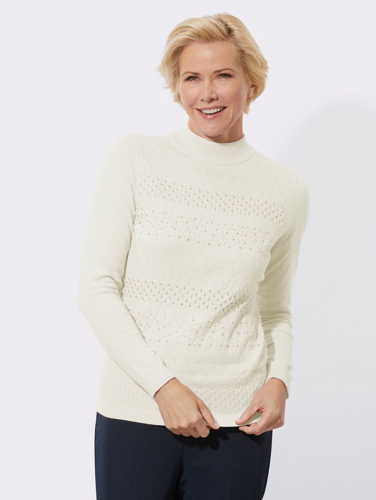 Stehkragenpullover in superweicher Qualität - ecru