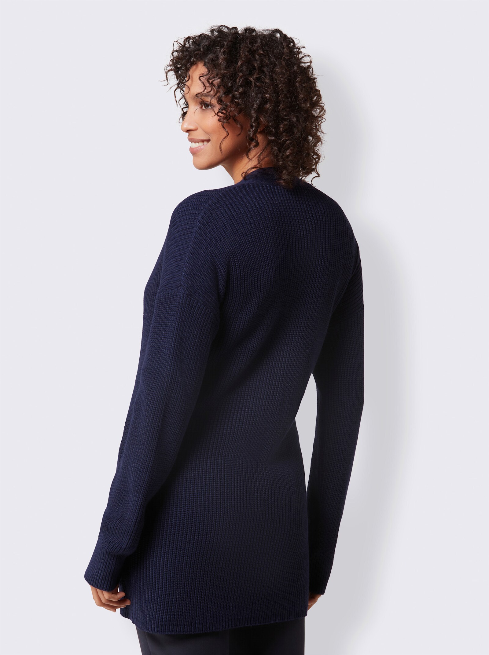 CREATION L PREMIUM Longstrickjacke im seidig-matten Glanz - marine