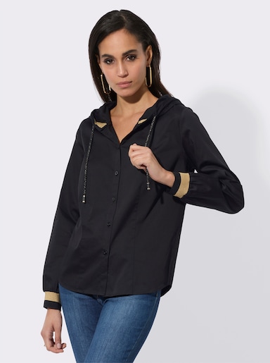 Langarm-Bluse mit funkelnden Zierbändern - schwarz