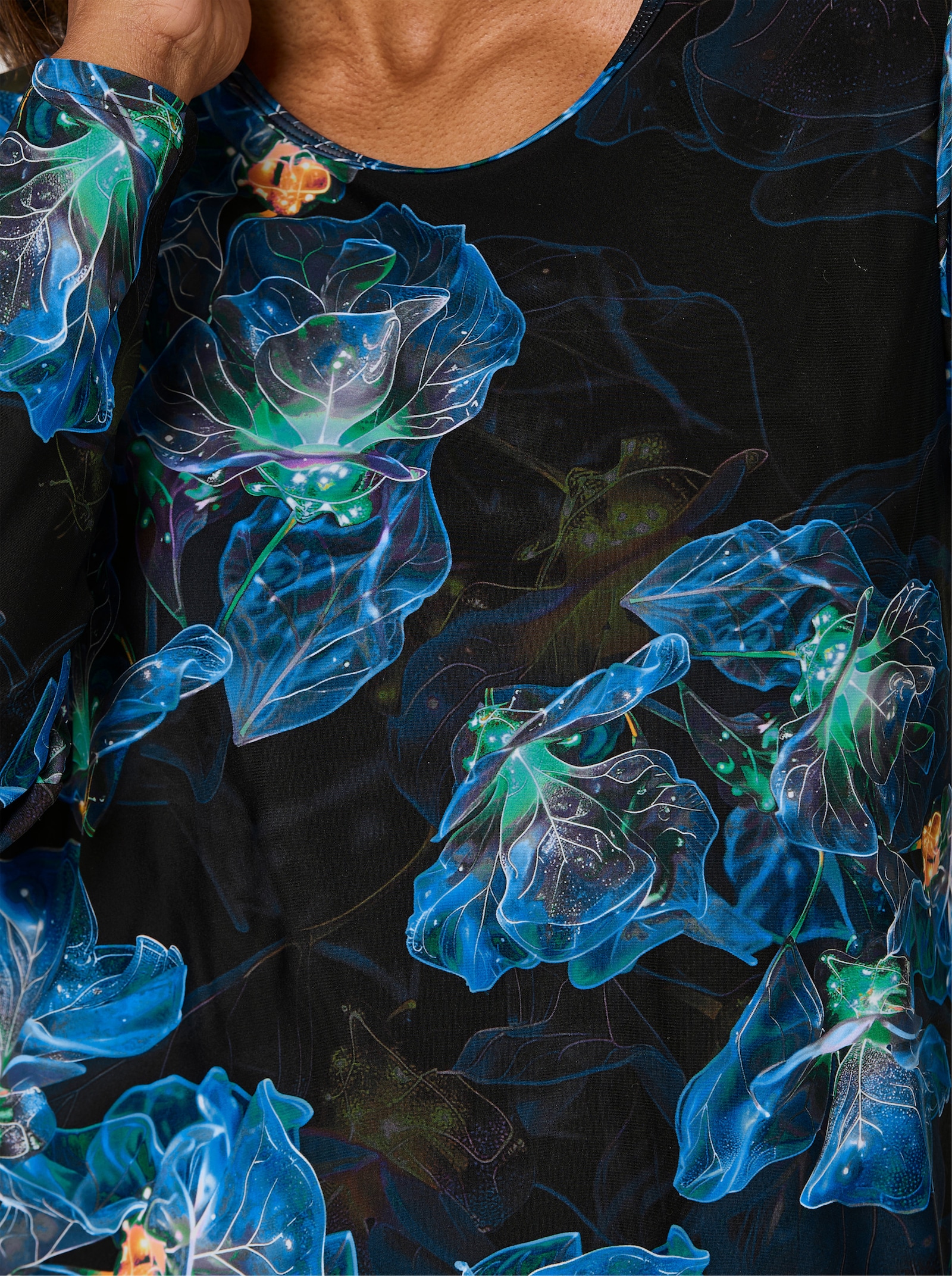 Badeshirt mit UV-Schutz - schwarz-topas-bedruckt