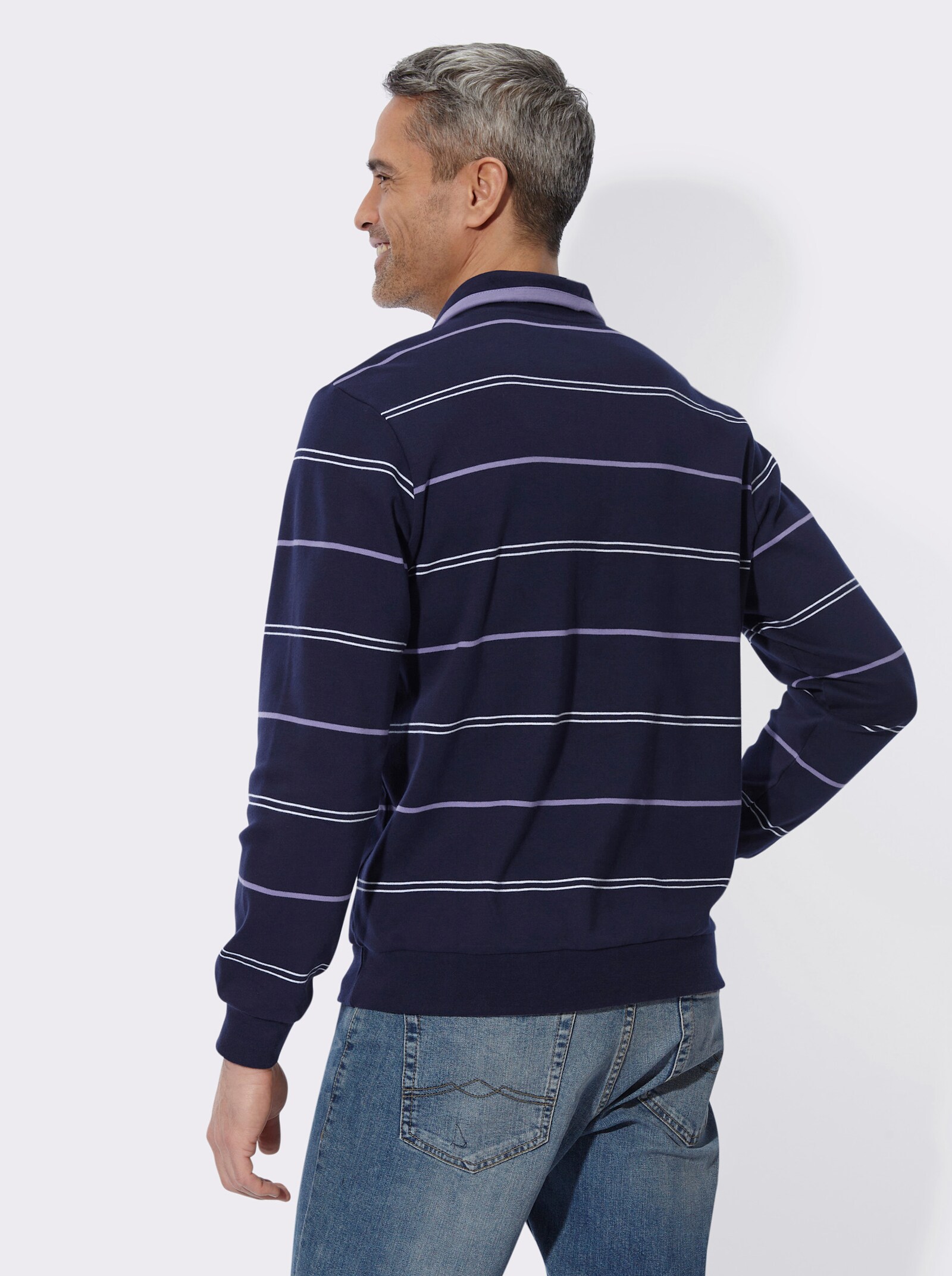 Sweatshirt mit Brusttasche - marine-lavendel-geringelt