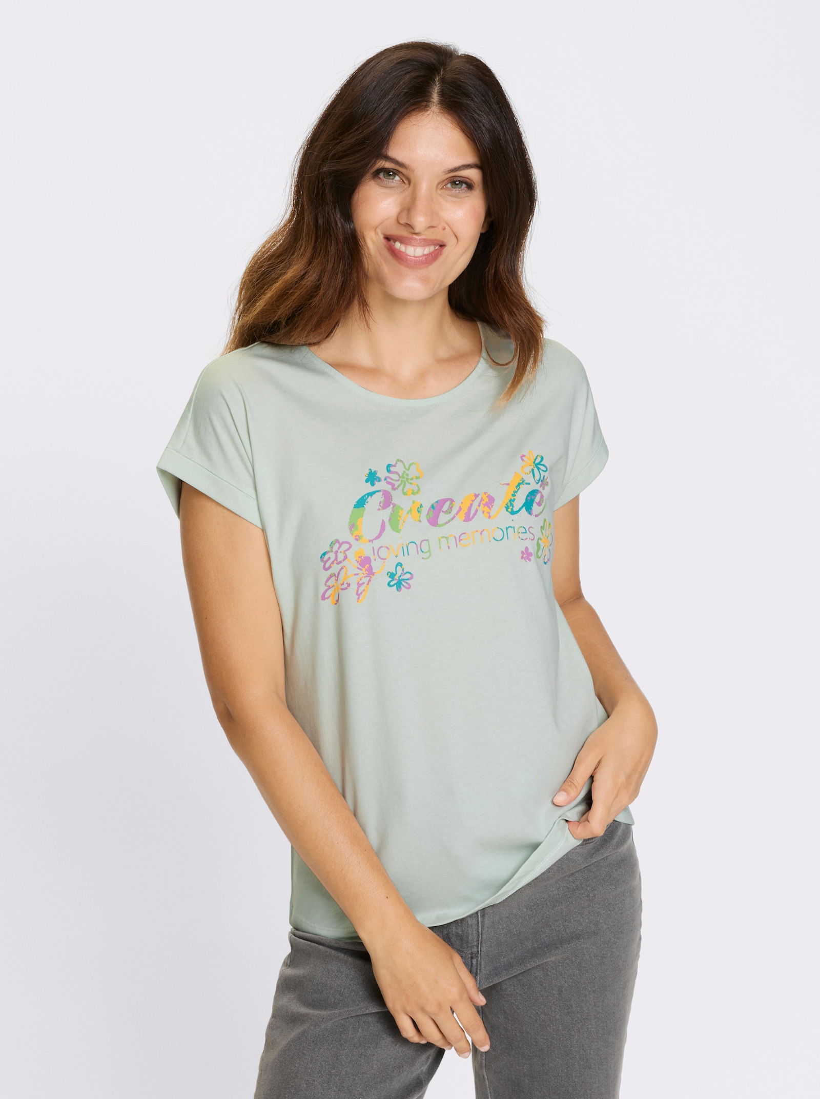 Tričko,kr.ruk., výstrih - Jemná mätová-žltá