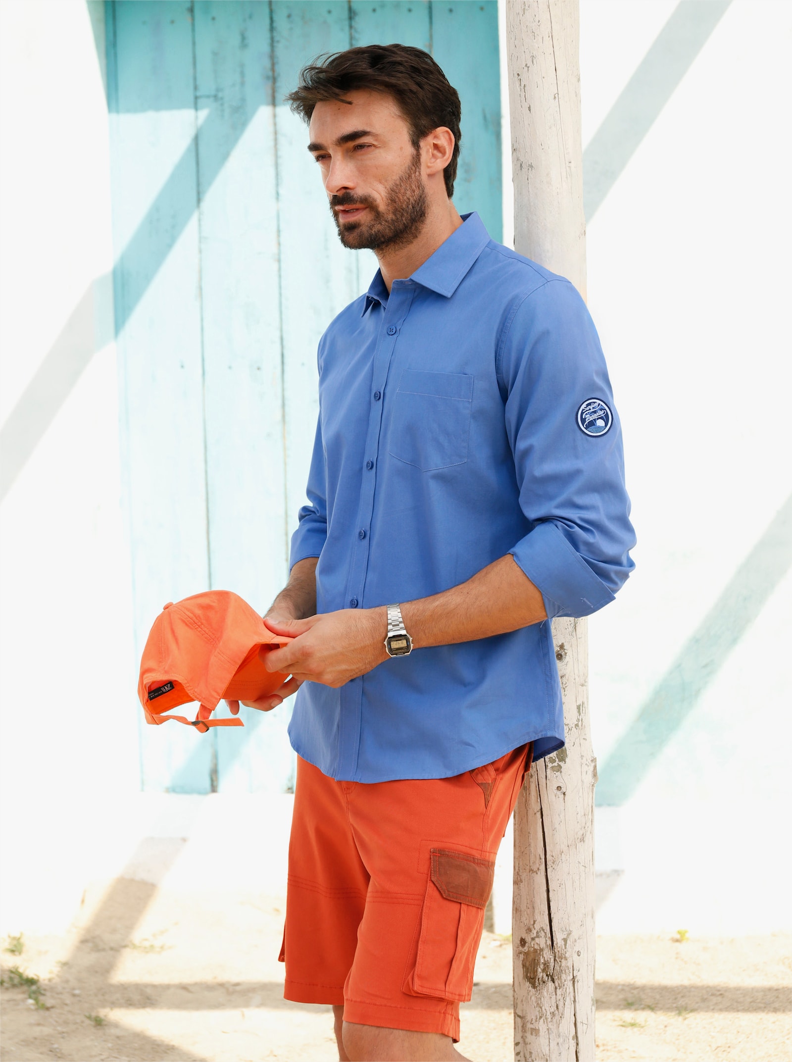 Catamaran Langarmhemd mit Patch am Ärmel - mittelblau