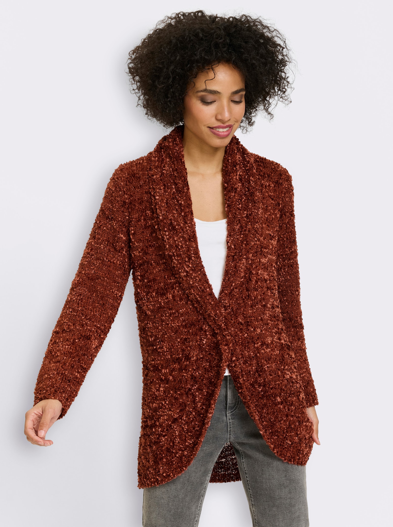 heine Longstrickjacke aus Chenille - rotbraun