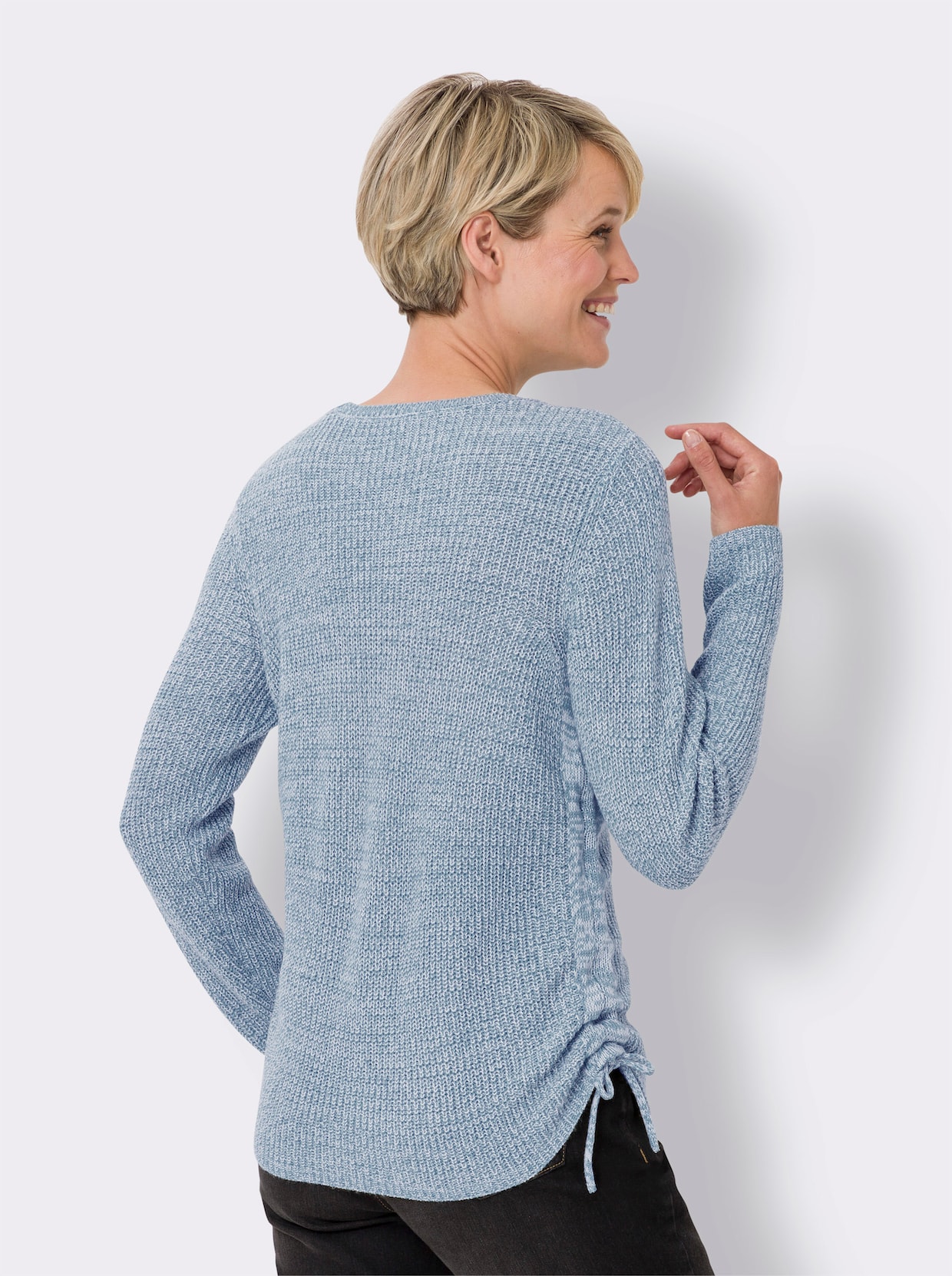 Strickpullover - eisblau-ecru-meliert