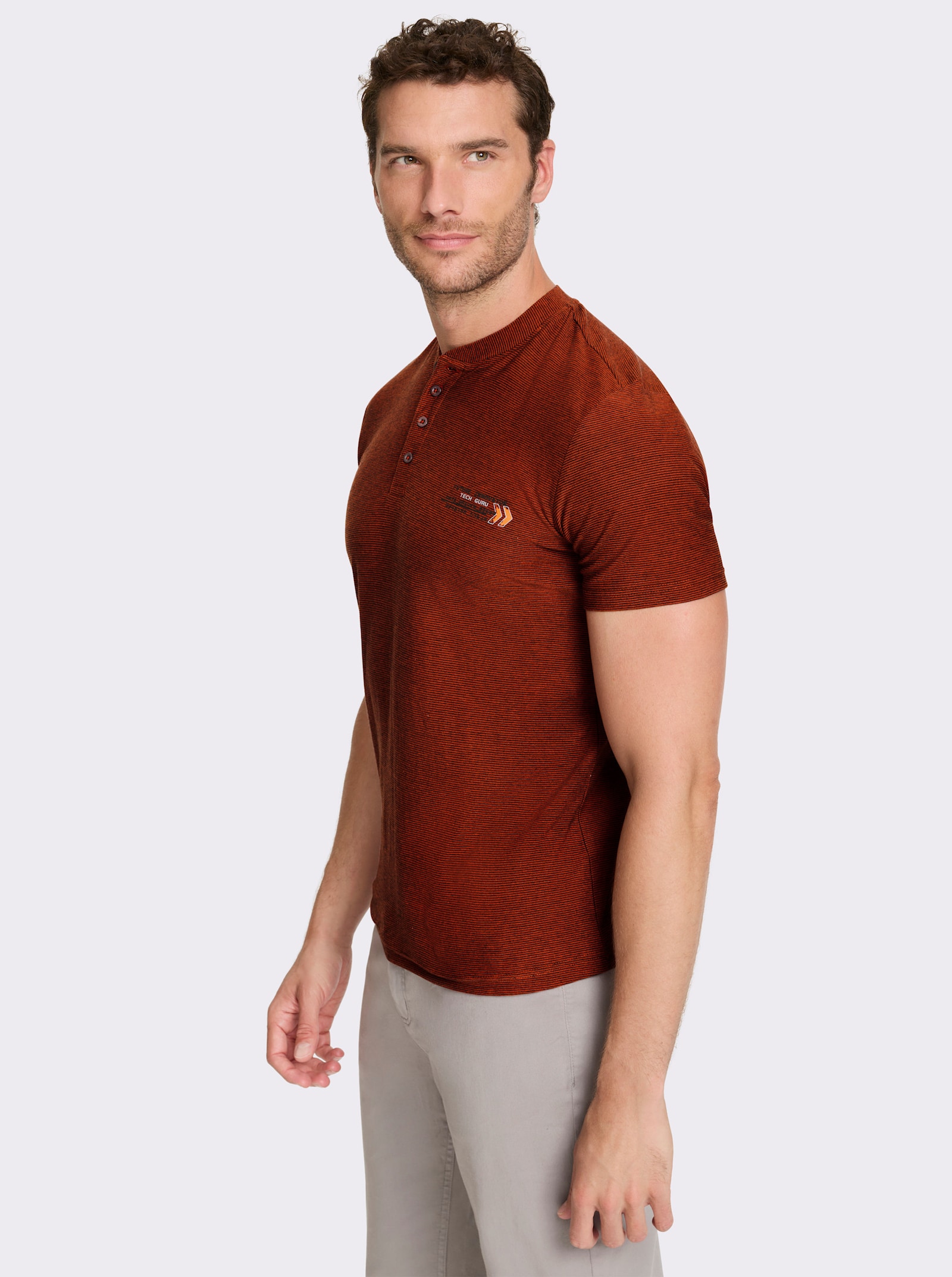 Catamaran Kurzarmshirt mit zweifarbigem Streifen-Muster - terra-schwarz-gestreift