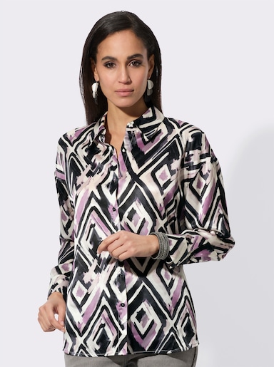 Seidenbluse - ecru-graphit-bedruckt