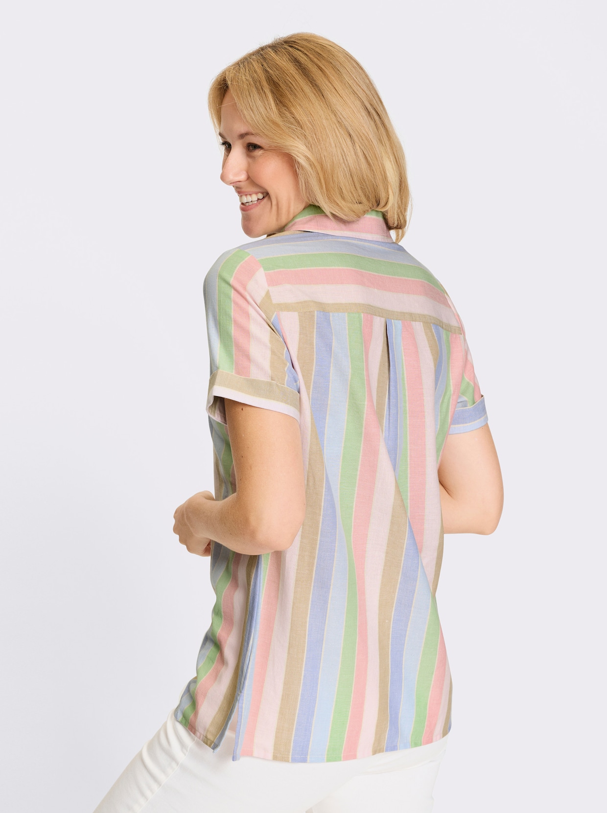 Longbluse - hellrosé-bleu-gestreift