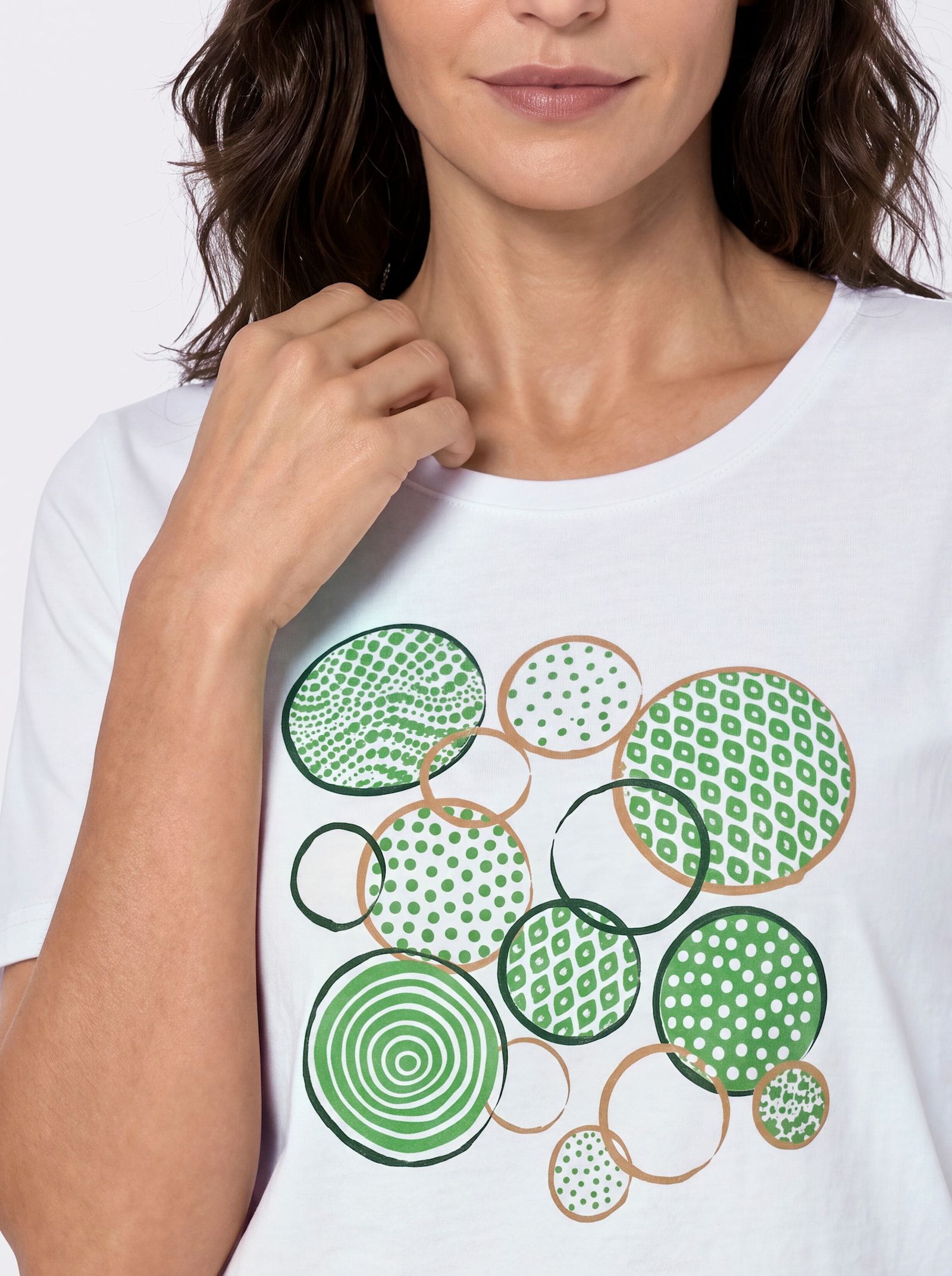 Kurzarmshirt mit platziertem Front-Druck - weiß-apfel-bedruckt