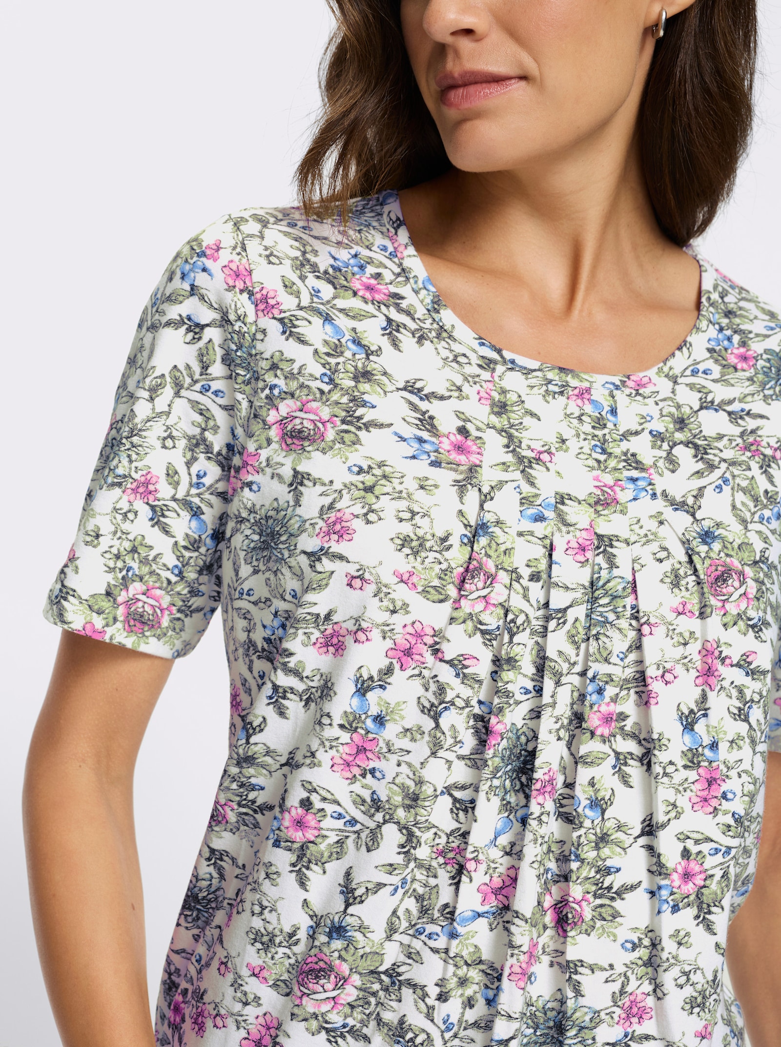 Topp med tryck i utställd modell - ecru-khaki, med tryck