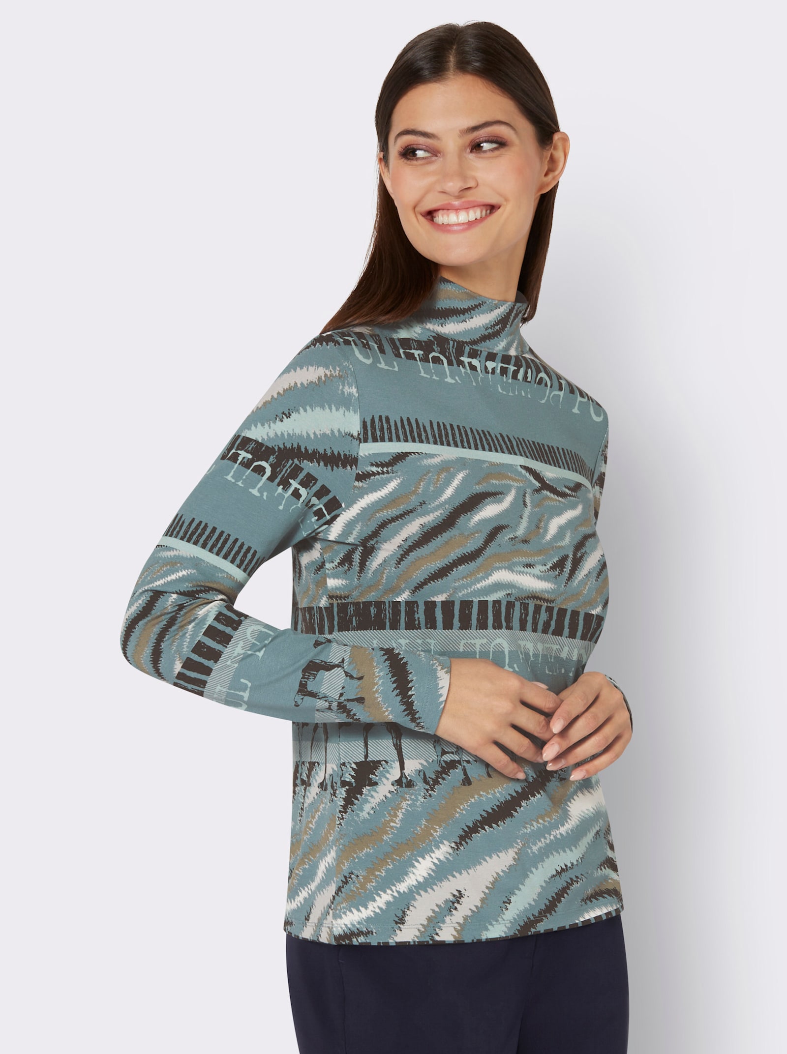 Shirt met opstaande kraag, in grafisch dessin - jade/grafiet bedrukt