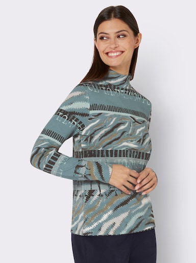 Stehkragenshirt im Grafik-Dessin - jade-graphit-bedruckt