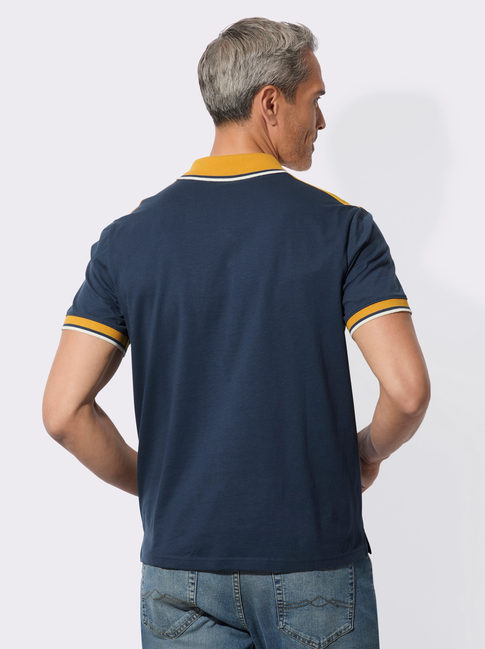 Poloshirt met borstzak met knoop - donkerblauw
