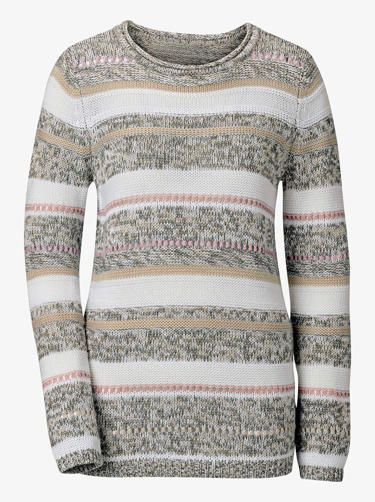 Strickpullover - grün-ecru-gestreift