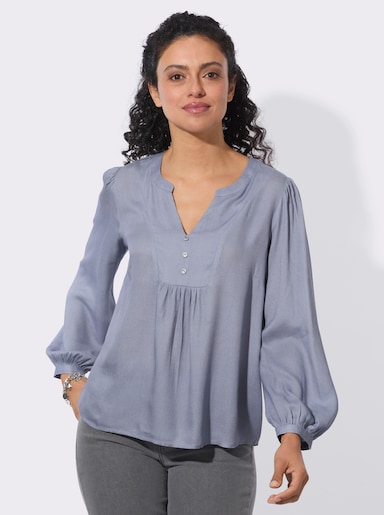 Longbluse in Crêpe-Qualität - taubenblau