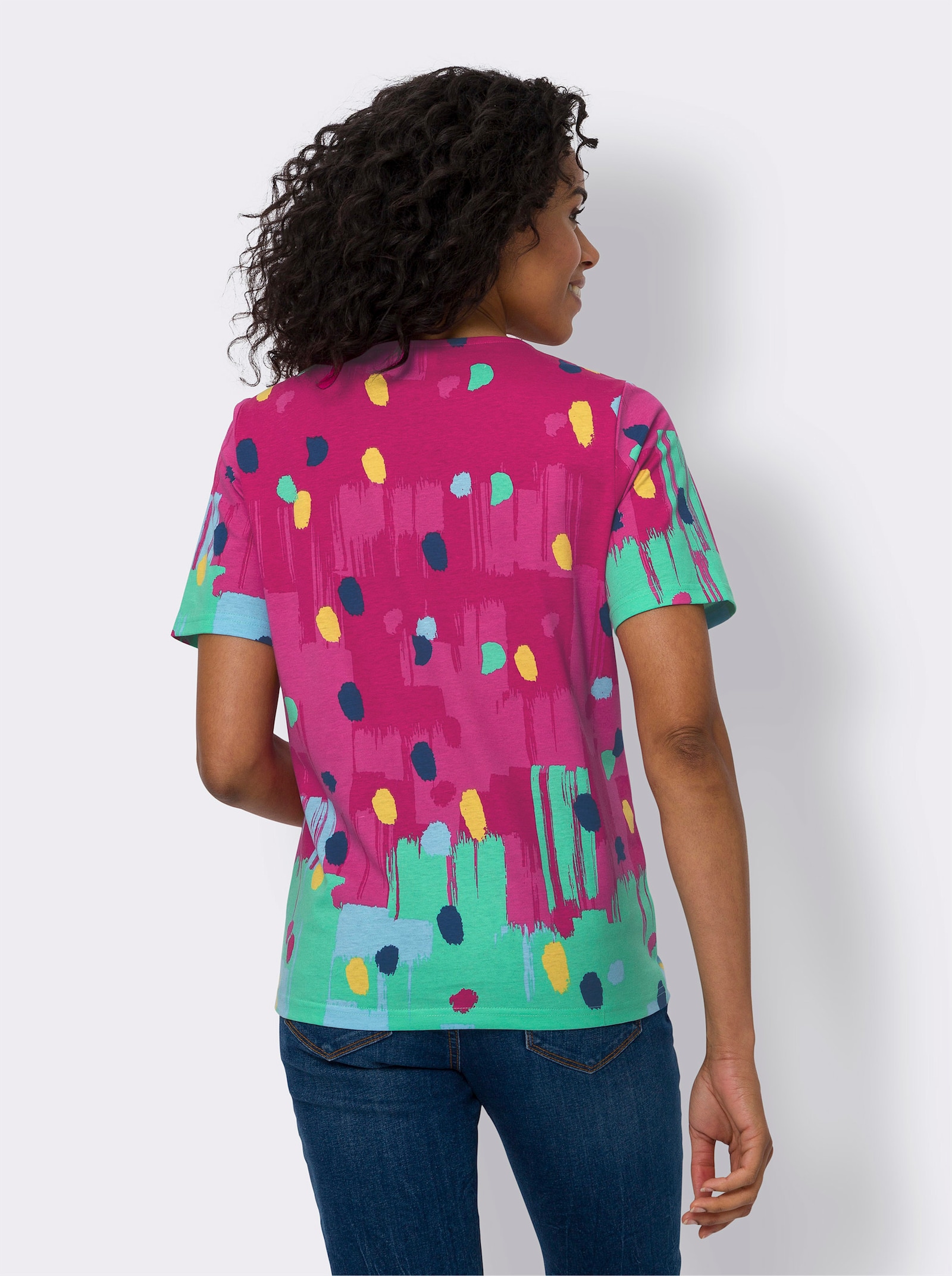 Kurzarmshirt mit Tupfen-Druck - pink-aqua-bedruckt