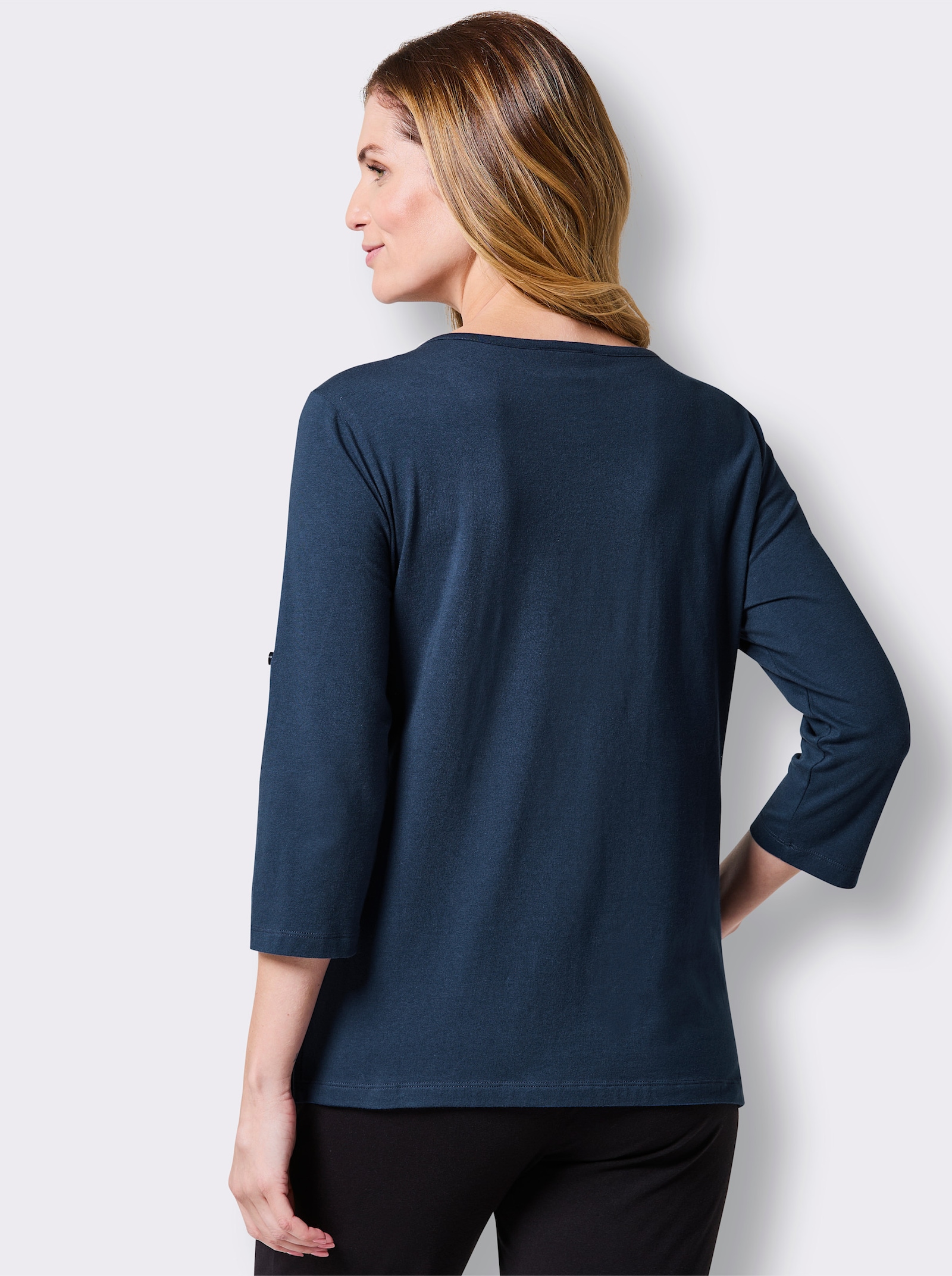 Catamaran Sports Freizeitshirt mit Aufschlag am 3/4-Ärmel - dunkelblau