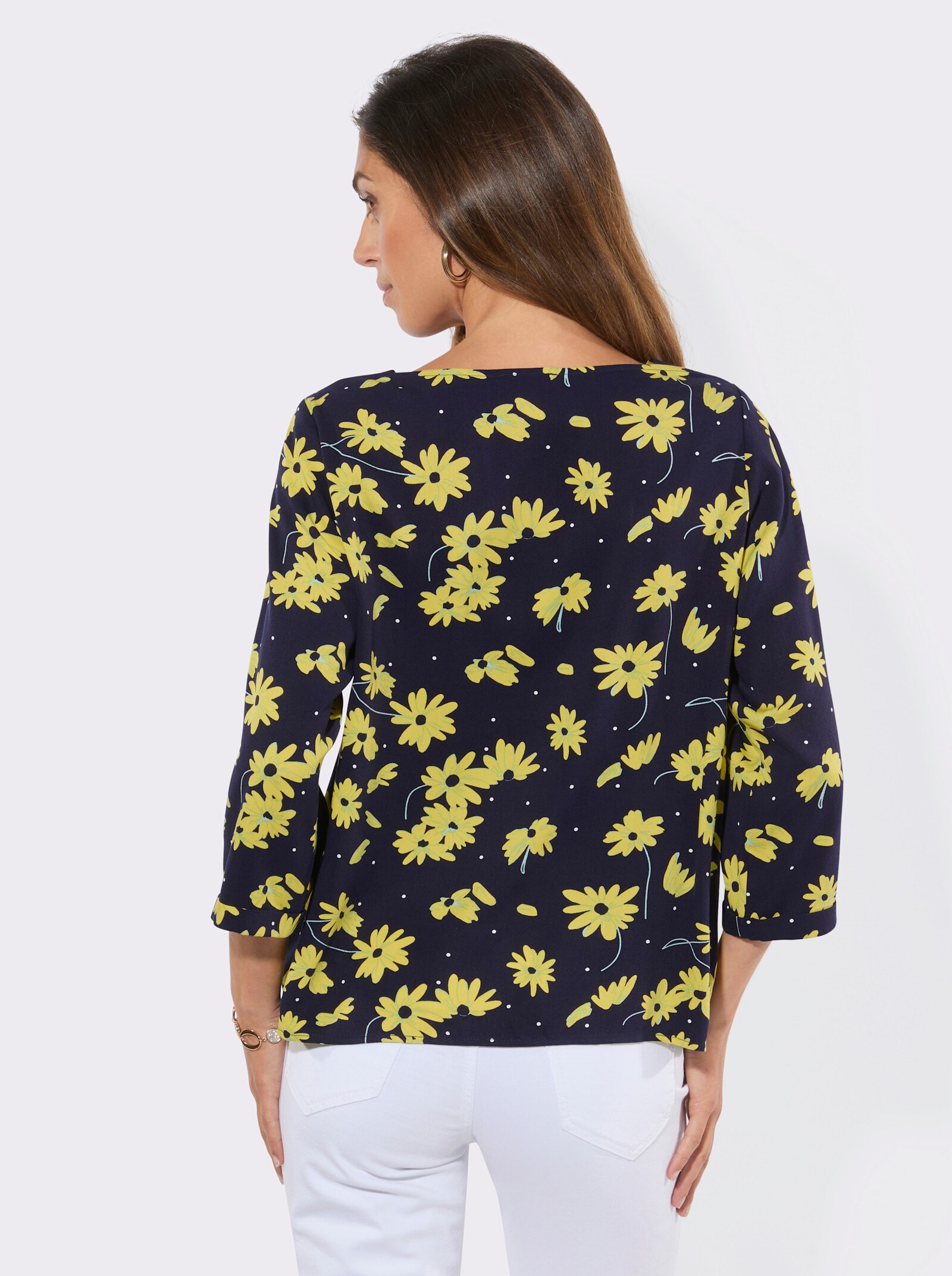 Druckbluse mit U-Boot-Ausschnitt - marine-limone-bedruckt